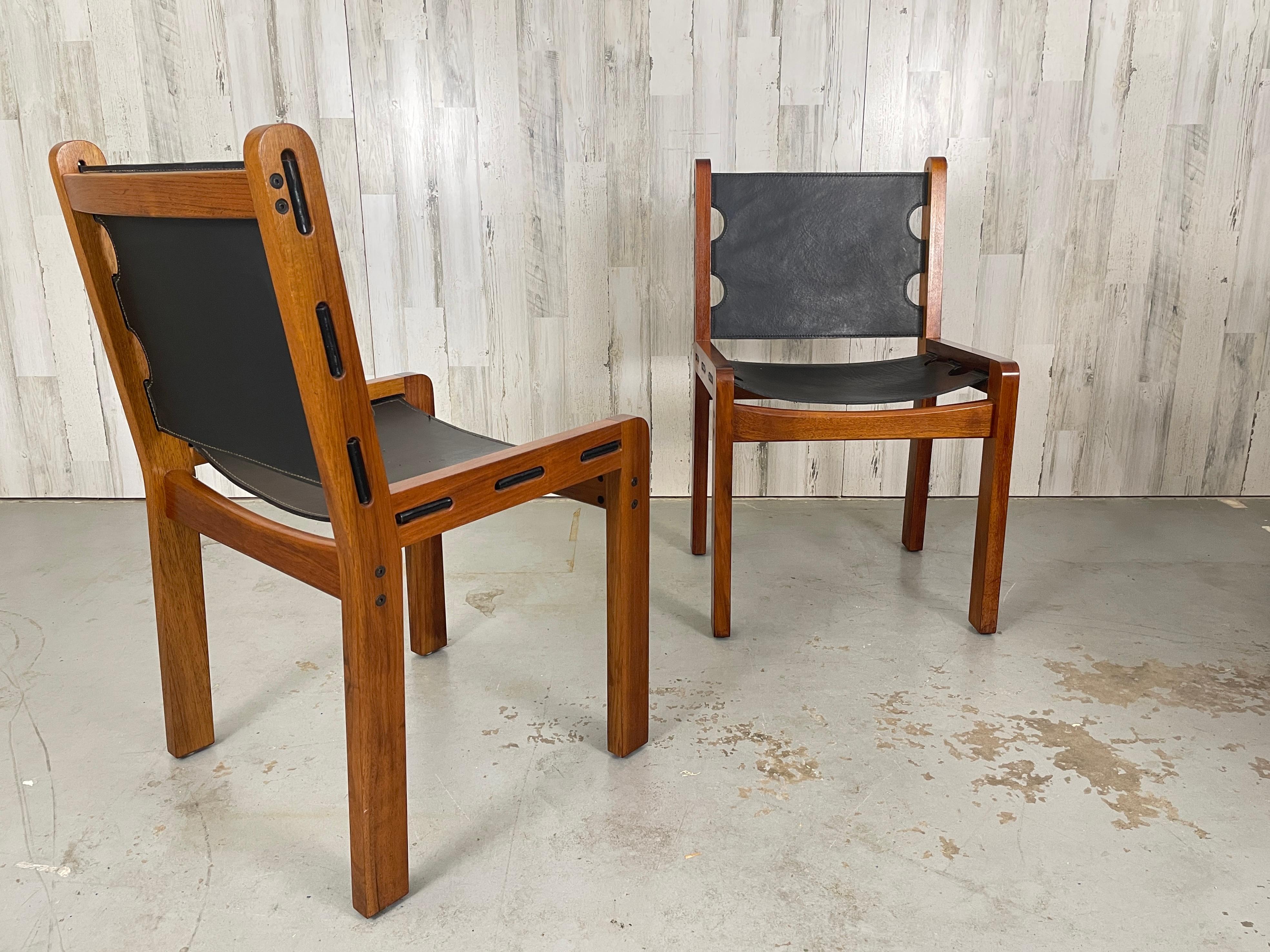 leather and teak dining chairs