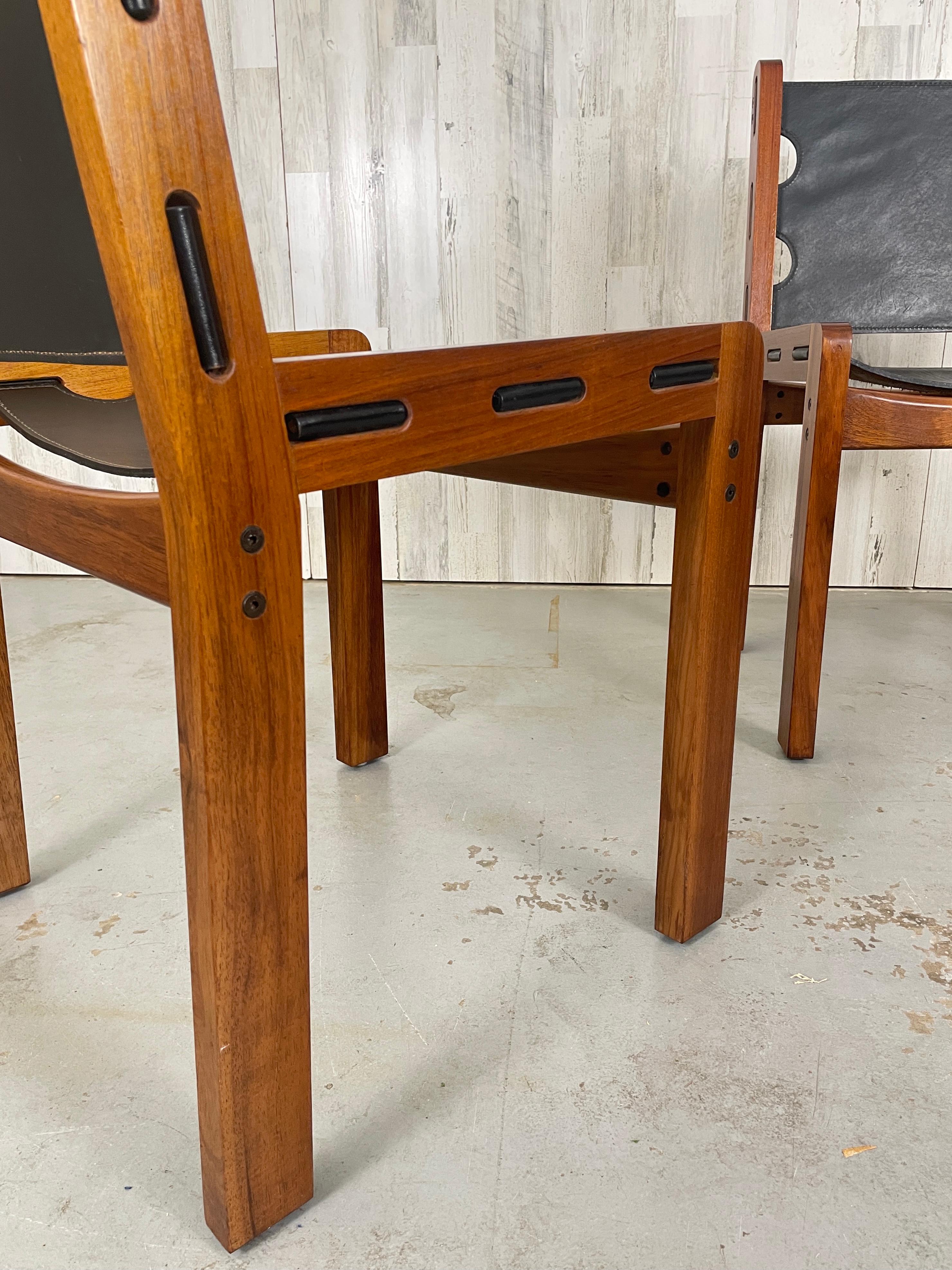 Modern Mid-Century Teak & Leather Dining Chairs