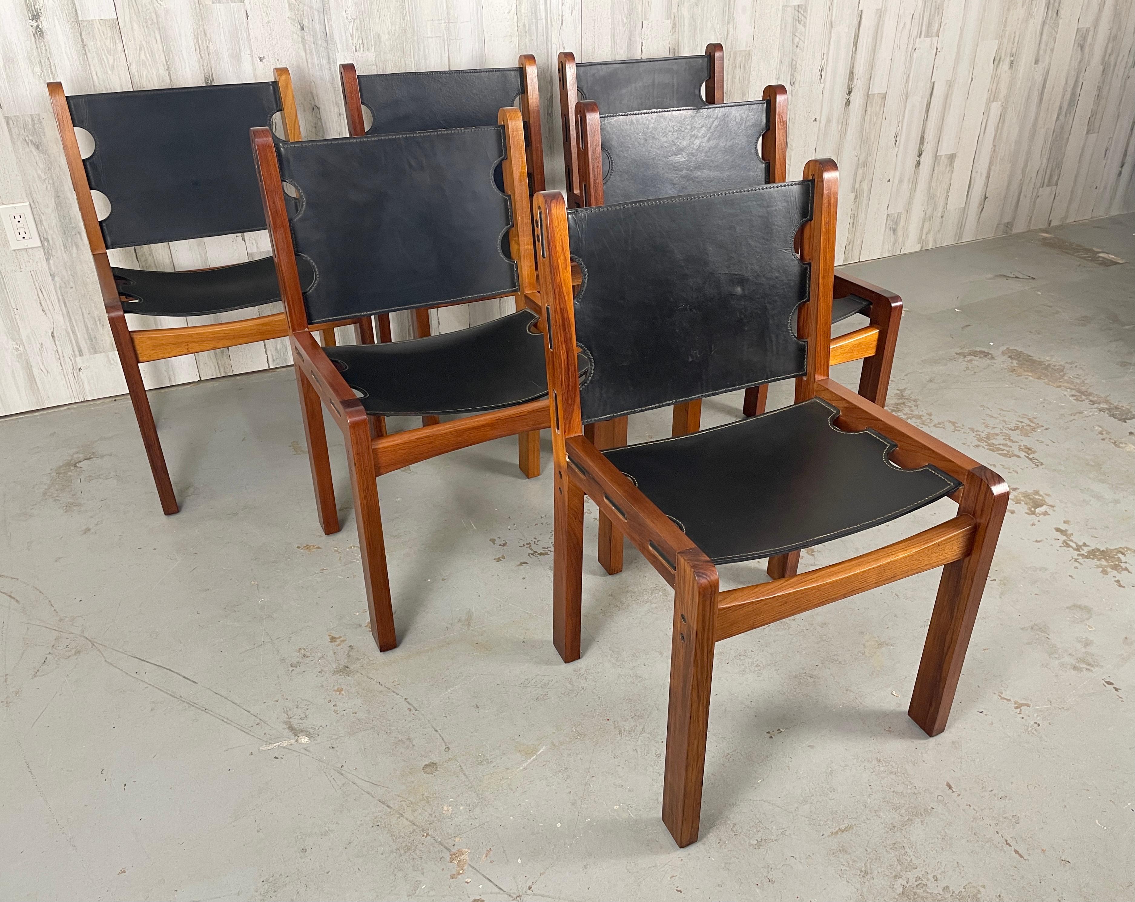 Mid-Century Teak & Leather Dining Chairs In Good Condition In Denton, TX