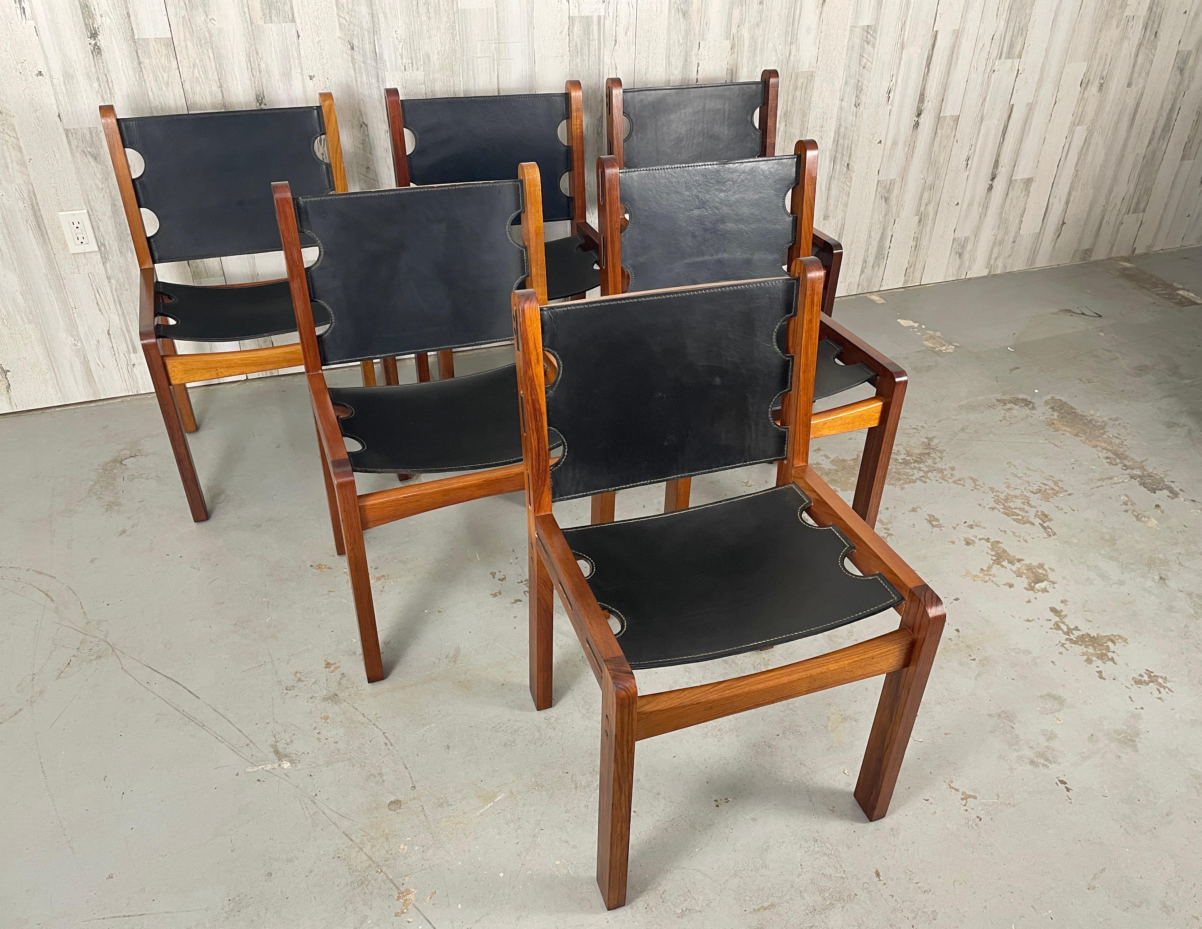 20th Century Mid-Century Teak & Leather Dining Chairs