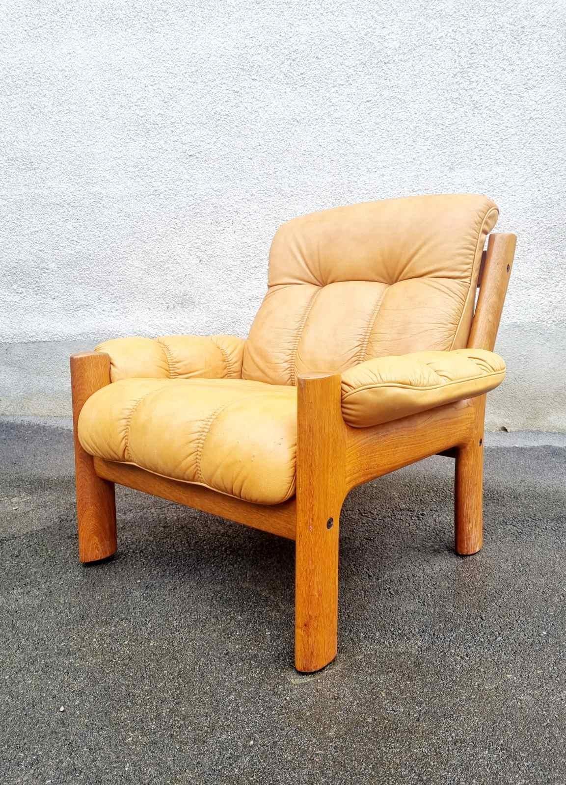 Late 20th Century Mid Century Teak & Leather Framed Armchair by Ekornes Stressless, Norway 80s For Sale