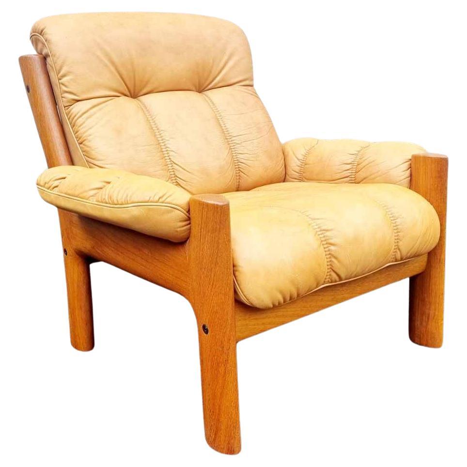 Mid Century Teak & Leather Framed Armchair by Ekornes Stressless, Norway 80s