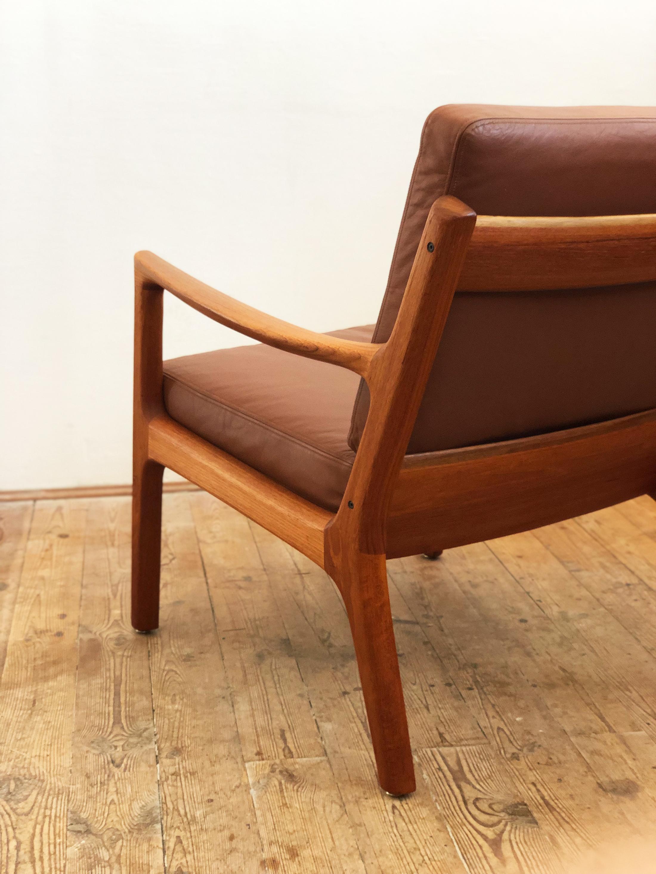Wool Midcentury Teak Lounge Chair, Senator Series, Ole Wanscher for France and Son For Sale