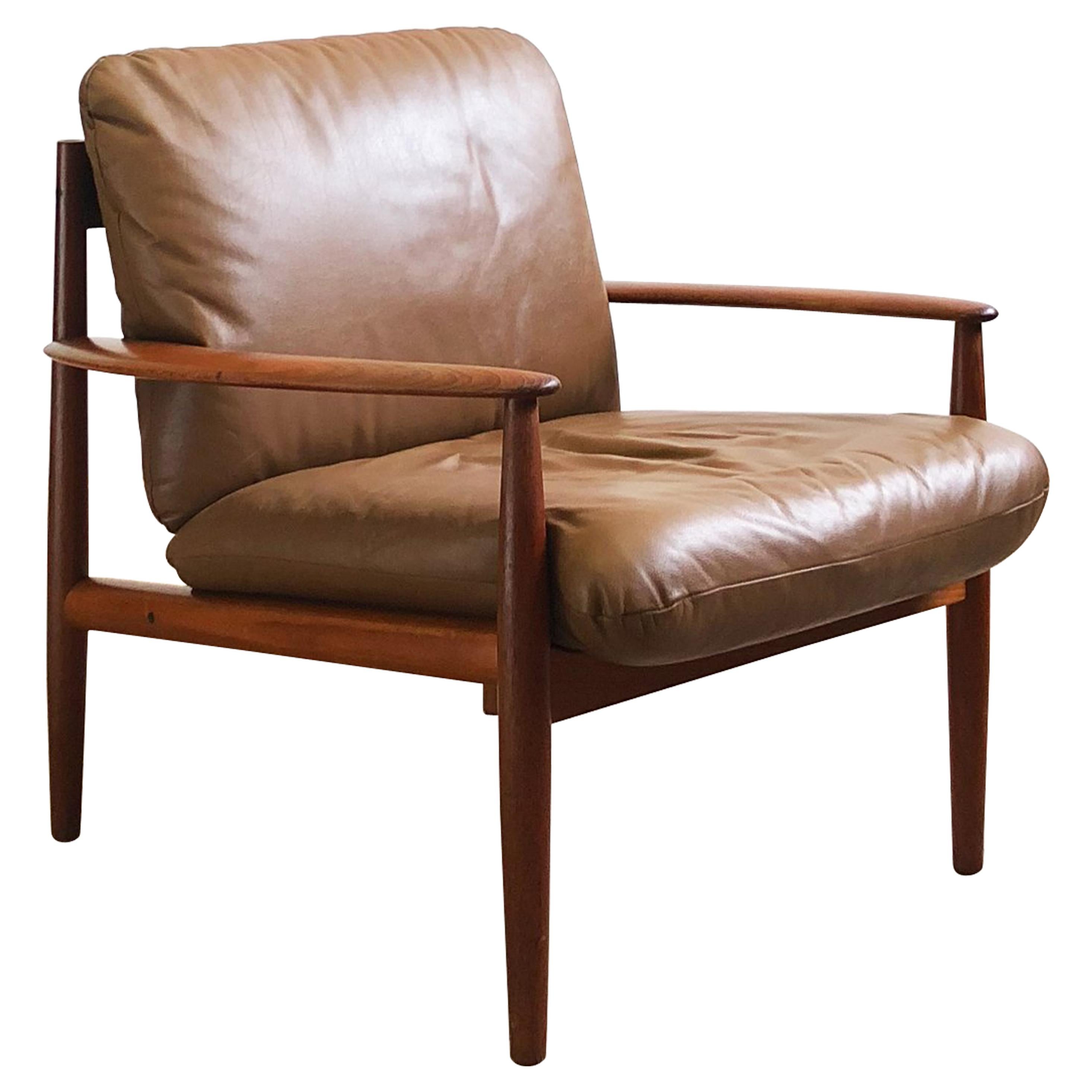 Mid Century Teak Lounge Chair with Leather Cushions by Grete Jalk for Cado