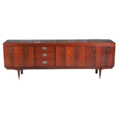 Mid Century Teak & Mahogany Long Sideboard Brass Handles by Greaves &Thomas 1966