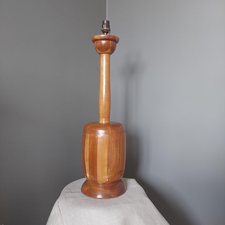 Midcentury Teak Marquetry Table Lamp Base, Inlaid Wooden Accent Light