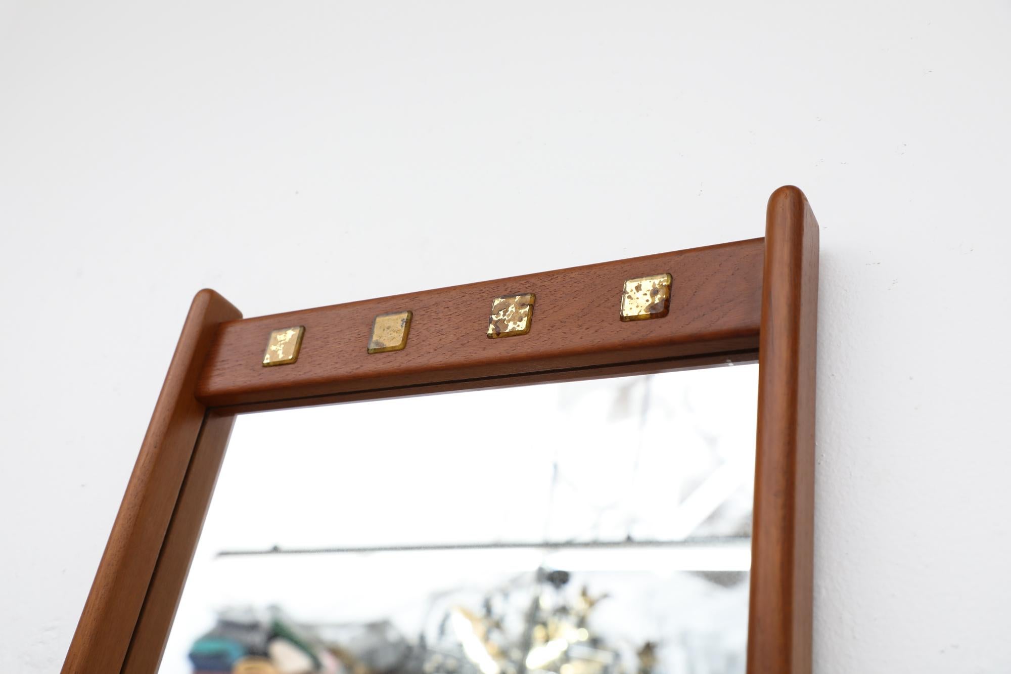 Mid-Century Solid Teak Mirror with Glass by Fröseke AB Nybrofabriken, Sweden In Good Condition For Sale In Los Angeles, CA
