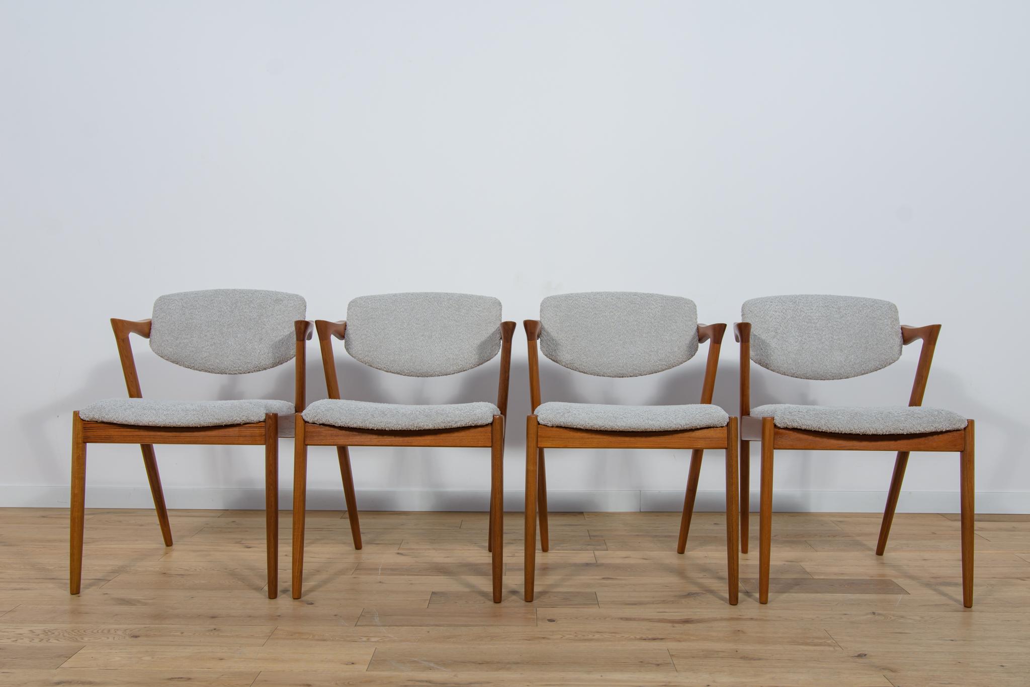 Mid-Century Modern Mid-Century Teak Model 42 Dining Chairs by Kai Kristiansen for Schou Andersen. For Sale