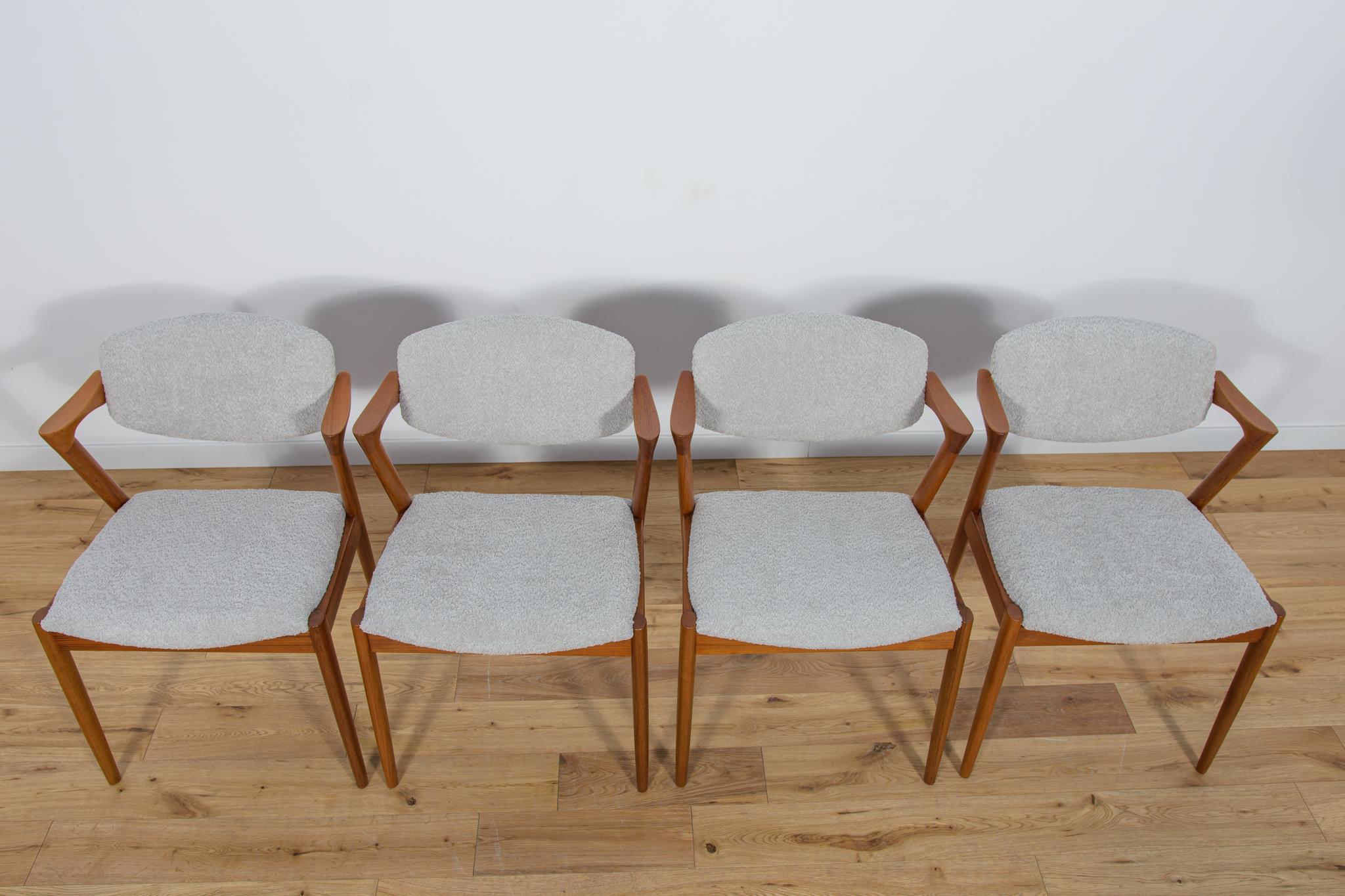 Danish Mid-Century Teak Model 42 Dining Chairs by Kai Kristiansen for Schou Andersen. For Sale