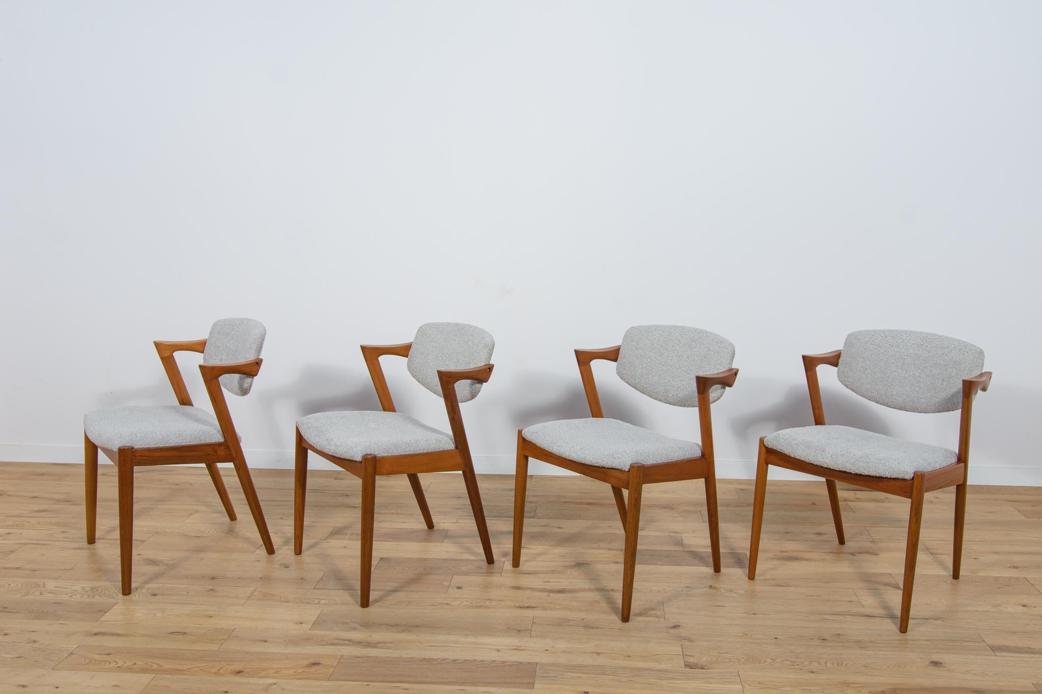 Woodwork Mid-Century Teak Model 42 Dining Chairs by Kai Kristiansen for Schou Andersen. For Sale