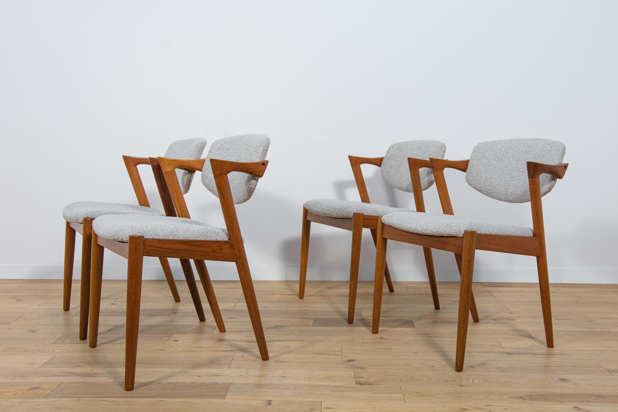 Mid-20th Century Mid-Century Teak Model 42 Dining Chairs by Kai Kristiansen for Schou Andersen. For Sale