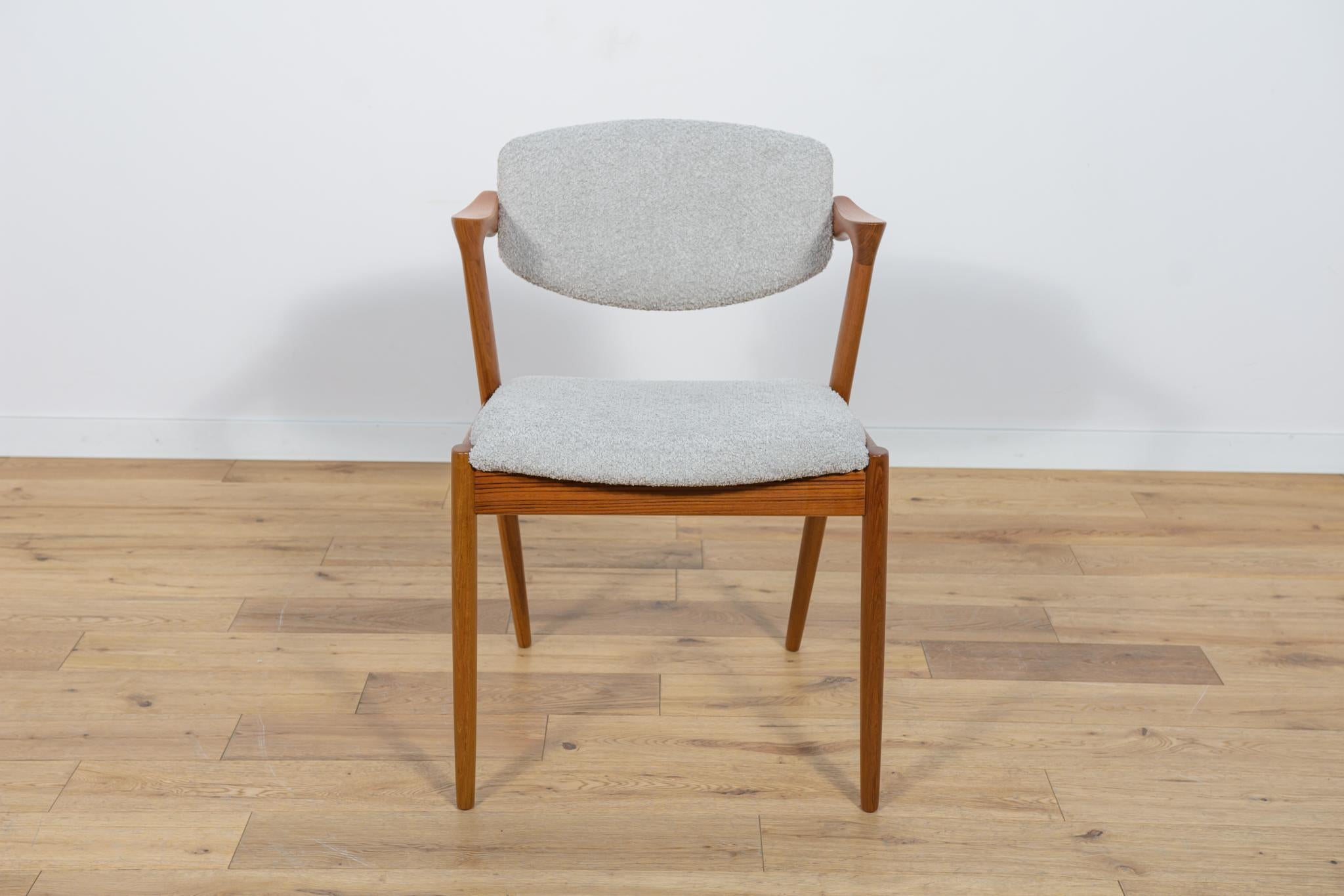 Fabric Mid-Century Teak Model 42 Dining Chairs by Kai Kristiansen for Schou Andersen. For Sale