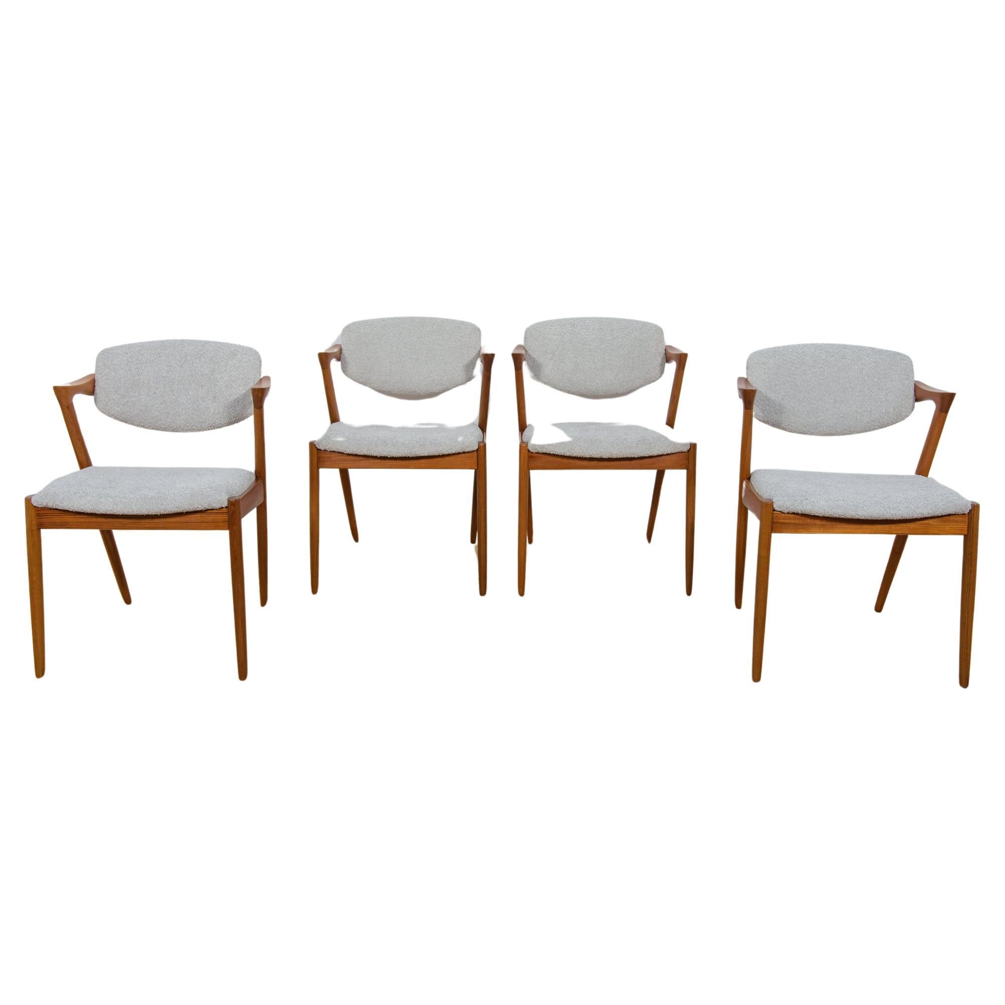 Mid-Century Teak Model 42 Dining Chairs by Kai Kristiansen for Schou Andersen. For Sale