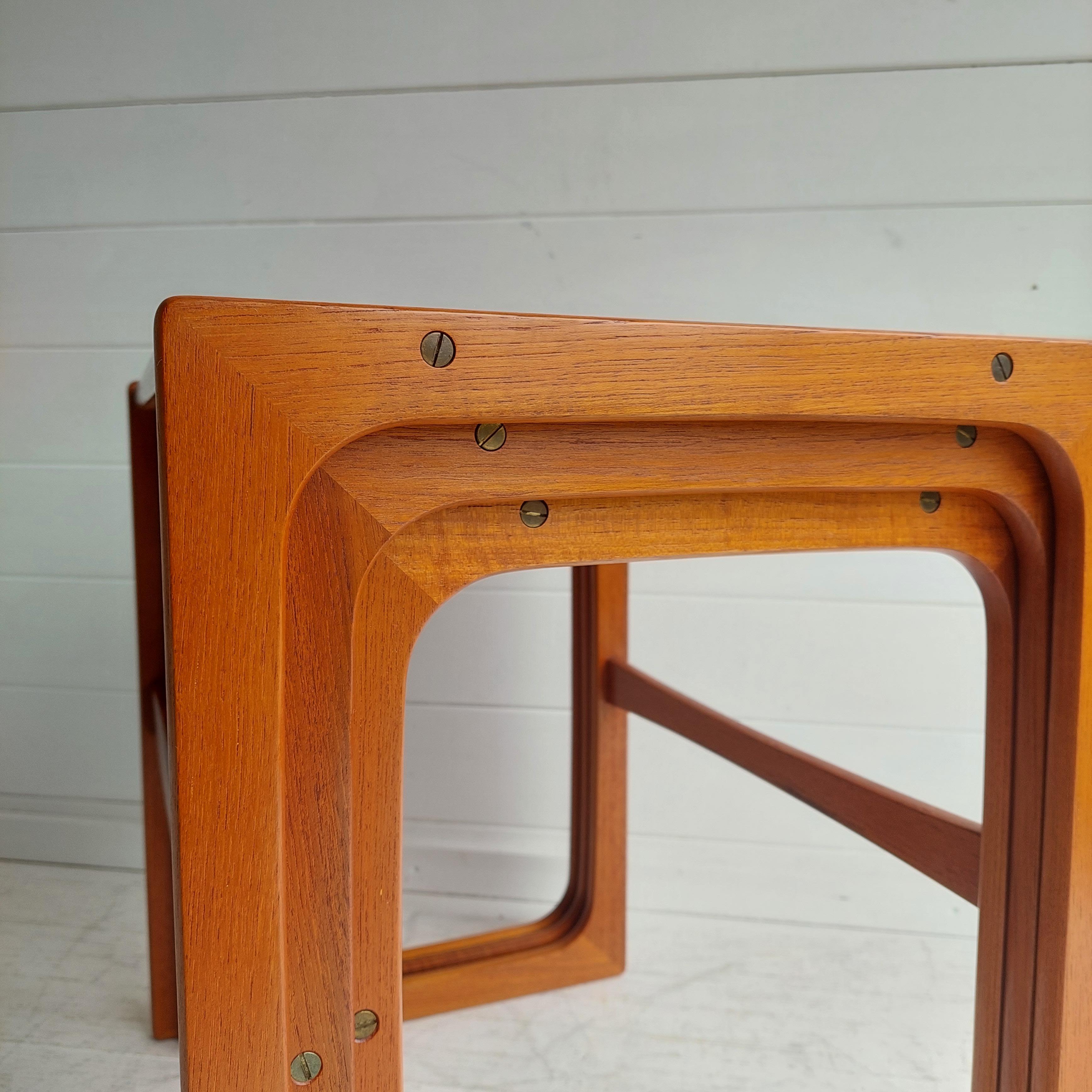 Brass Midcentury Teak Nest of Tables by BR Gelsted, 1960s, Denmark