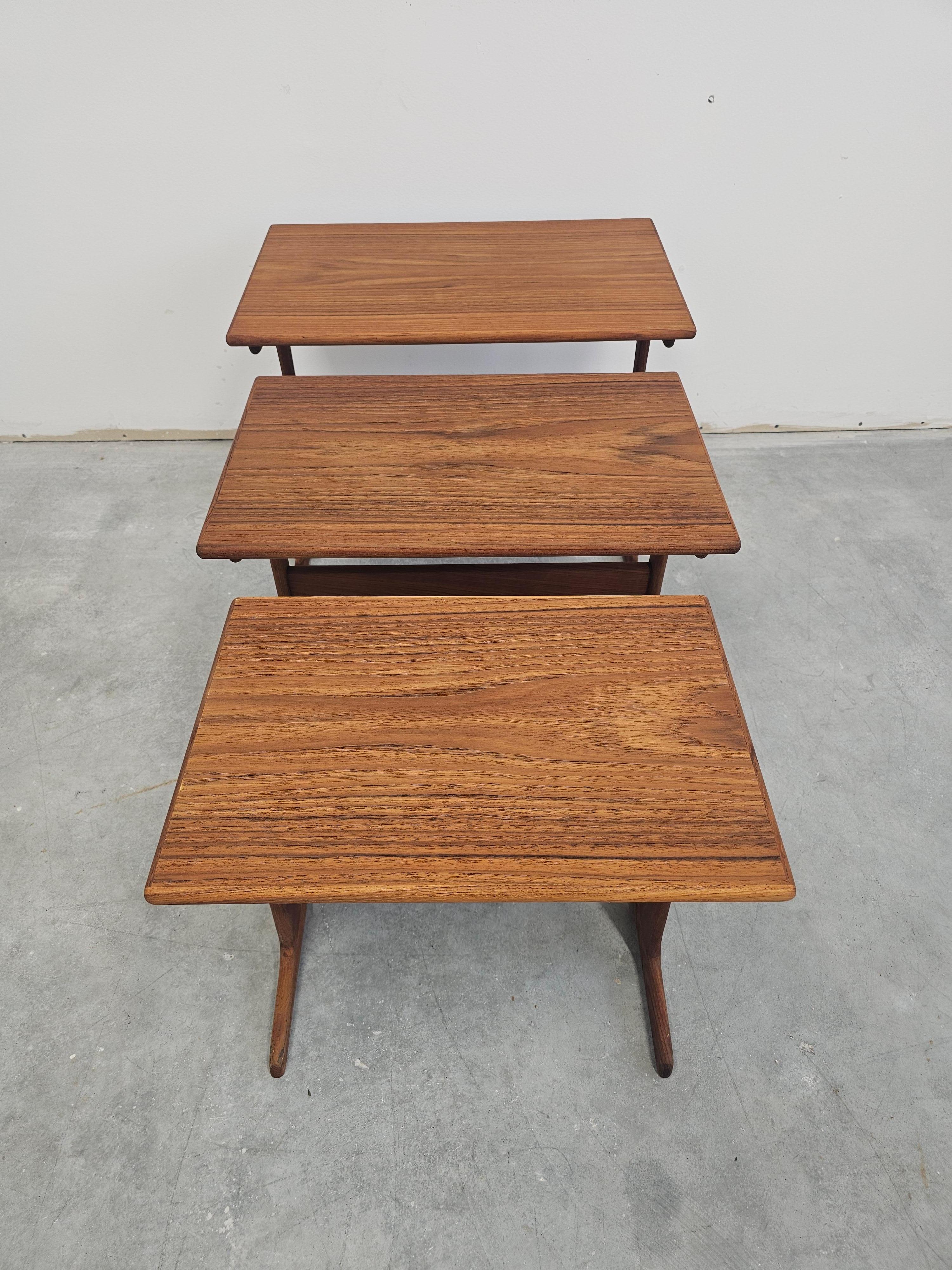 Danish Mid Century Teak Nesting Tables by Kai Kristiansen for Vildbjerg Møbelfabrik