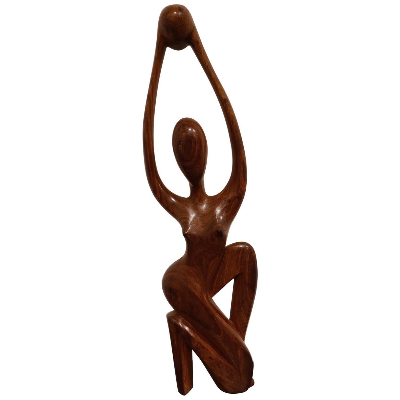 Nude-Skulptur aus Teakholz, weiblich, 1960er Jahre, Mid-century