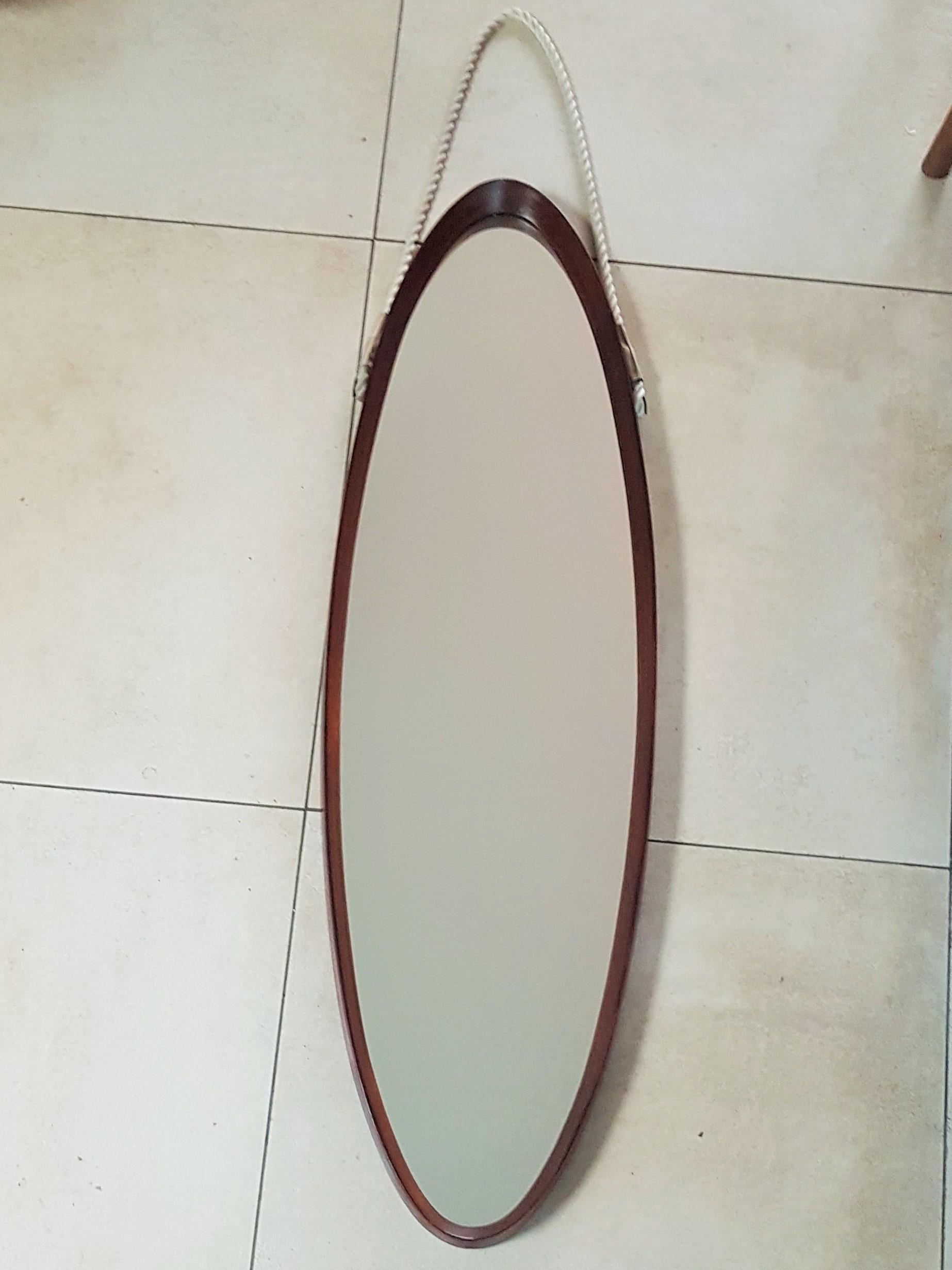 Mid-Century Teak Oval Wall Mirror, Italy, 1950 For Sale 10