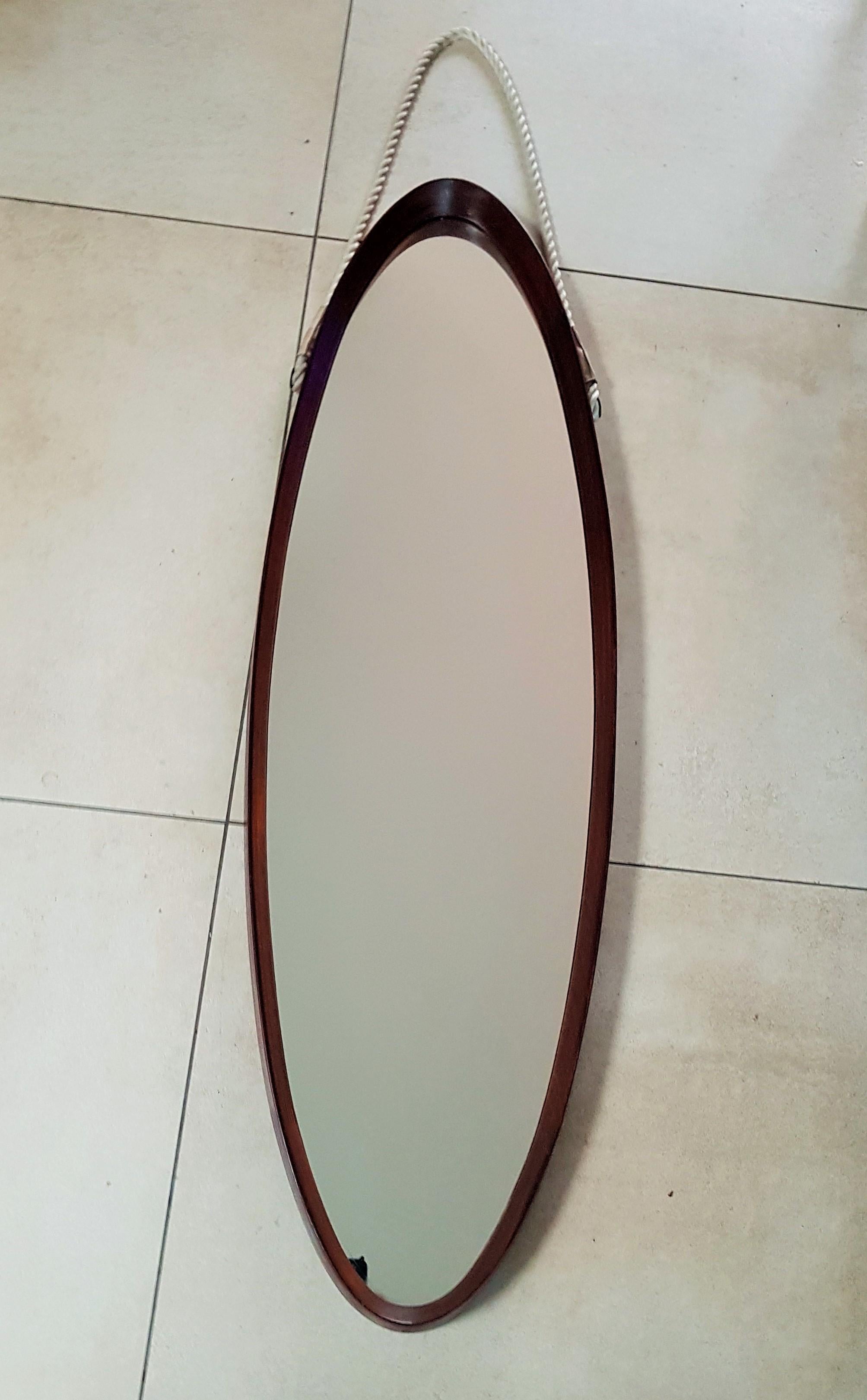 Mid-Century Teak Oval Wall Mirror, Italy, 1950 For Sale 11