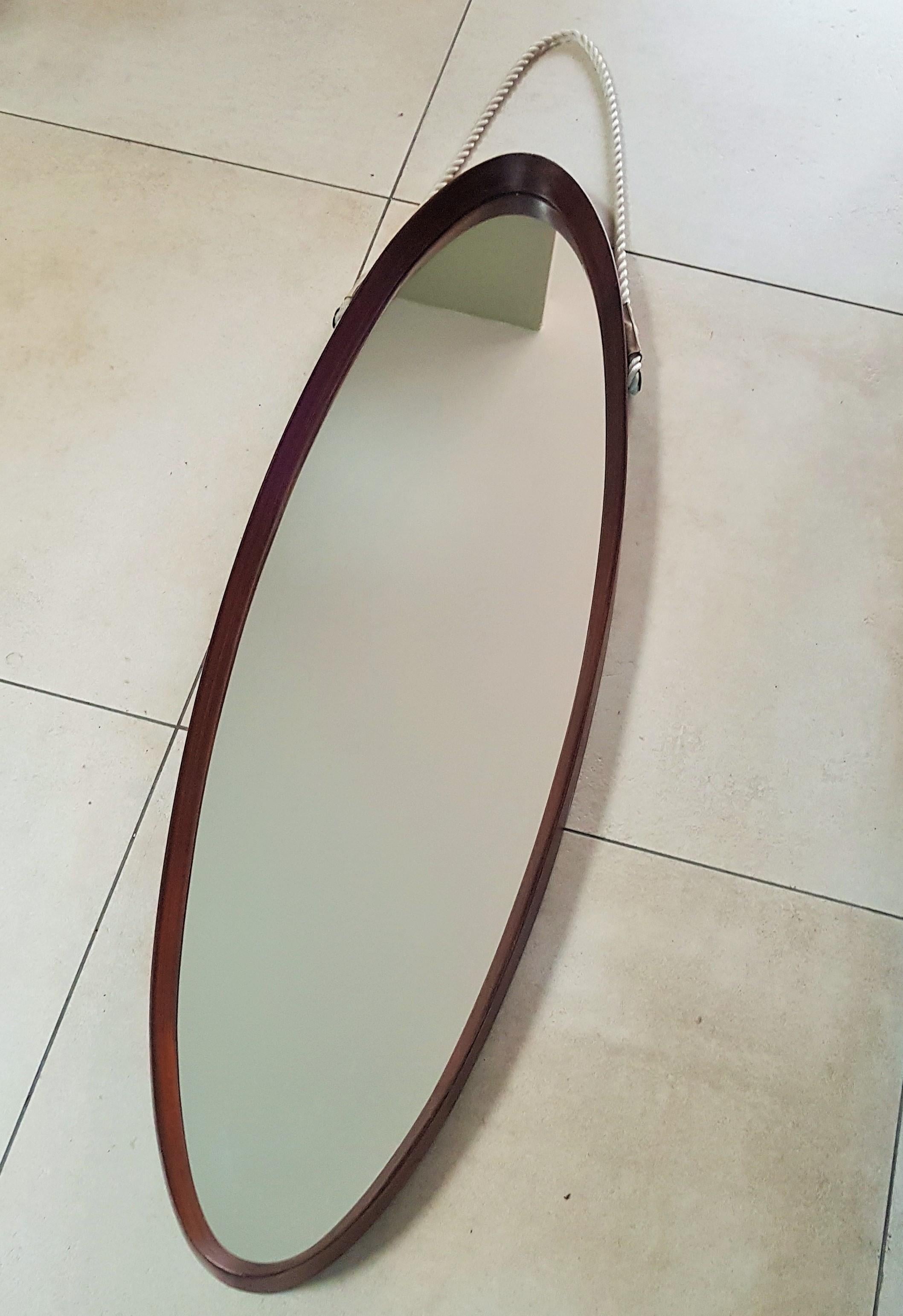 Mid-Century Teak Oval Wall Mirror, Italy, 1950 For Sale 12