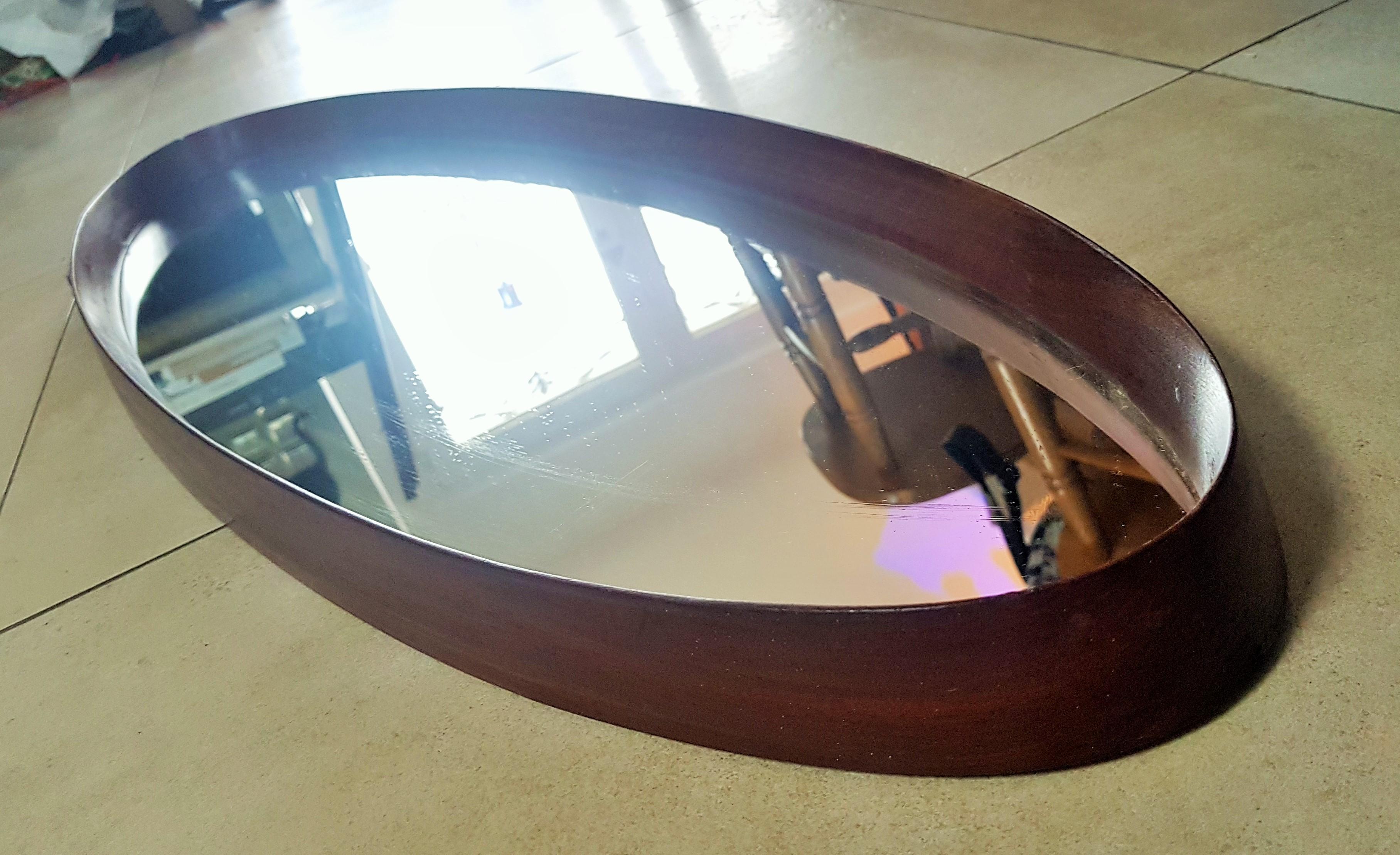 Mid-Century Teak Oval Wall Mirror, Italy, 1950 For Sale 14