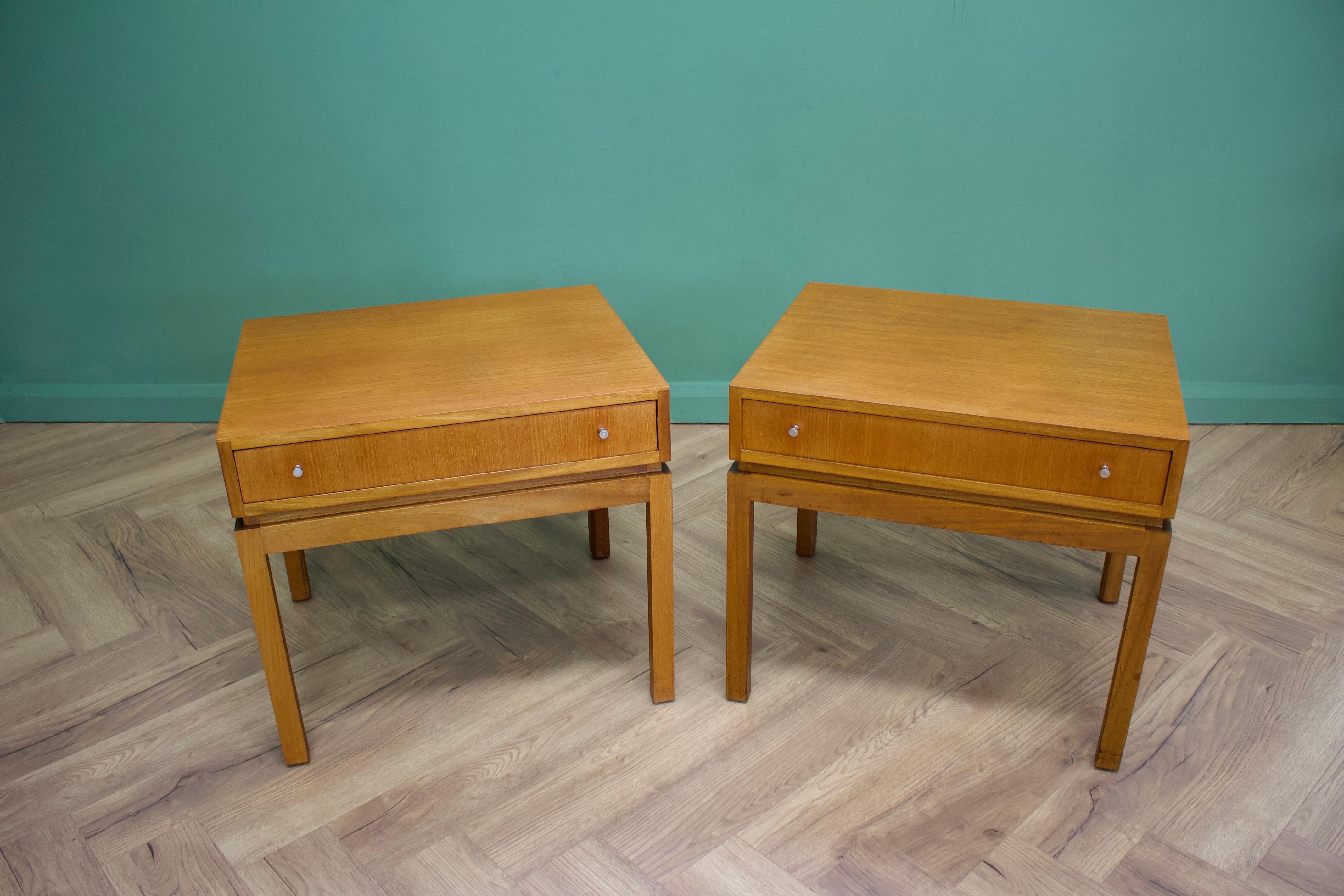 British Midcentury Teak Pair Bedside Tables from Greaves and Thomas, 1950s