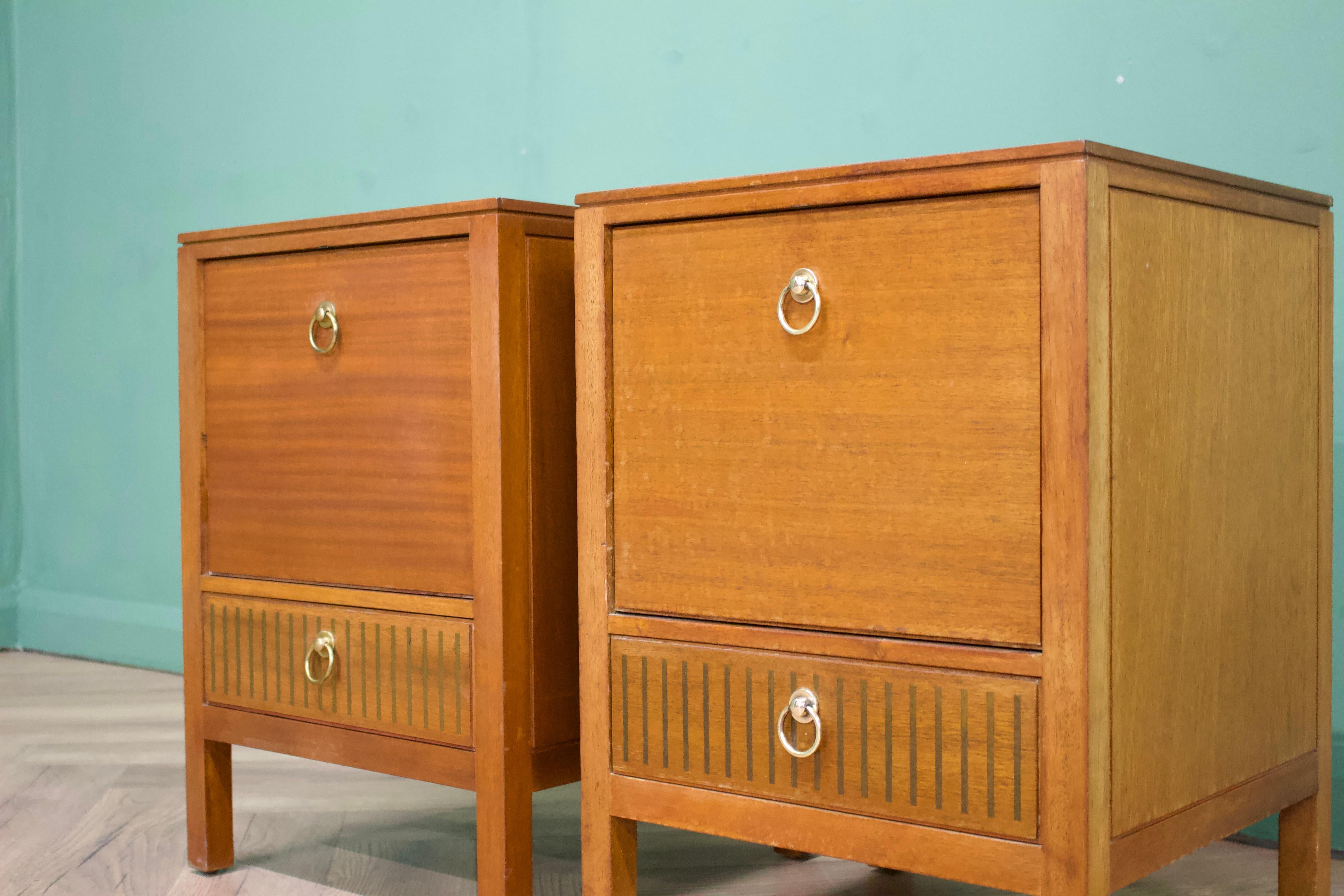 British Mid-Century Teak Pair Bedside Tables from Loughborough, 1950s