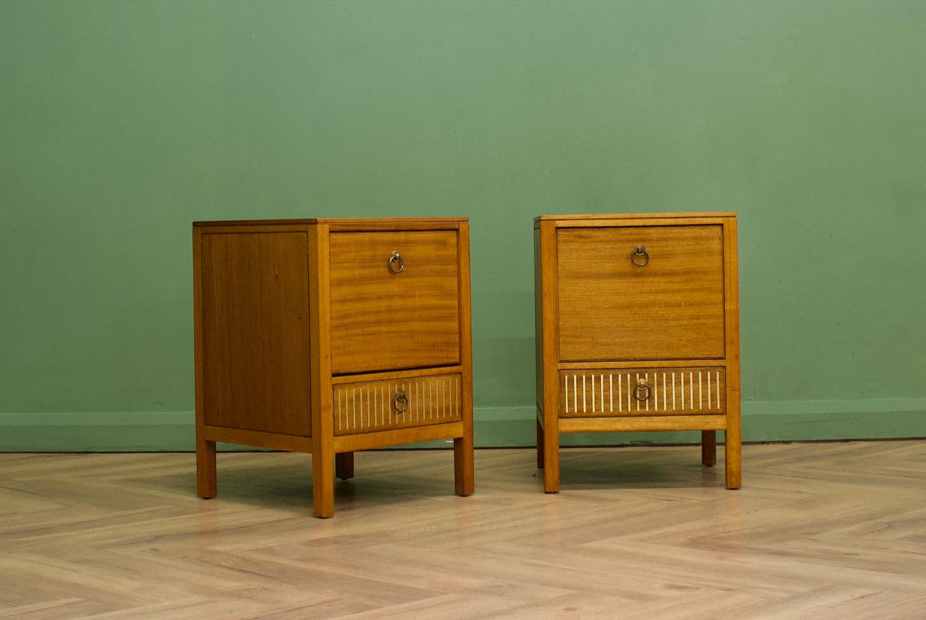 British Mid-Century Teak Pair Bedside Tables from Loughborough, 1950s