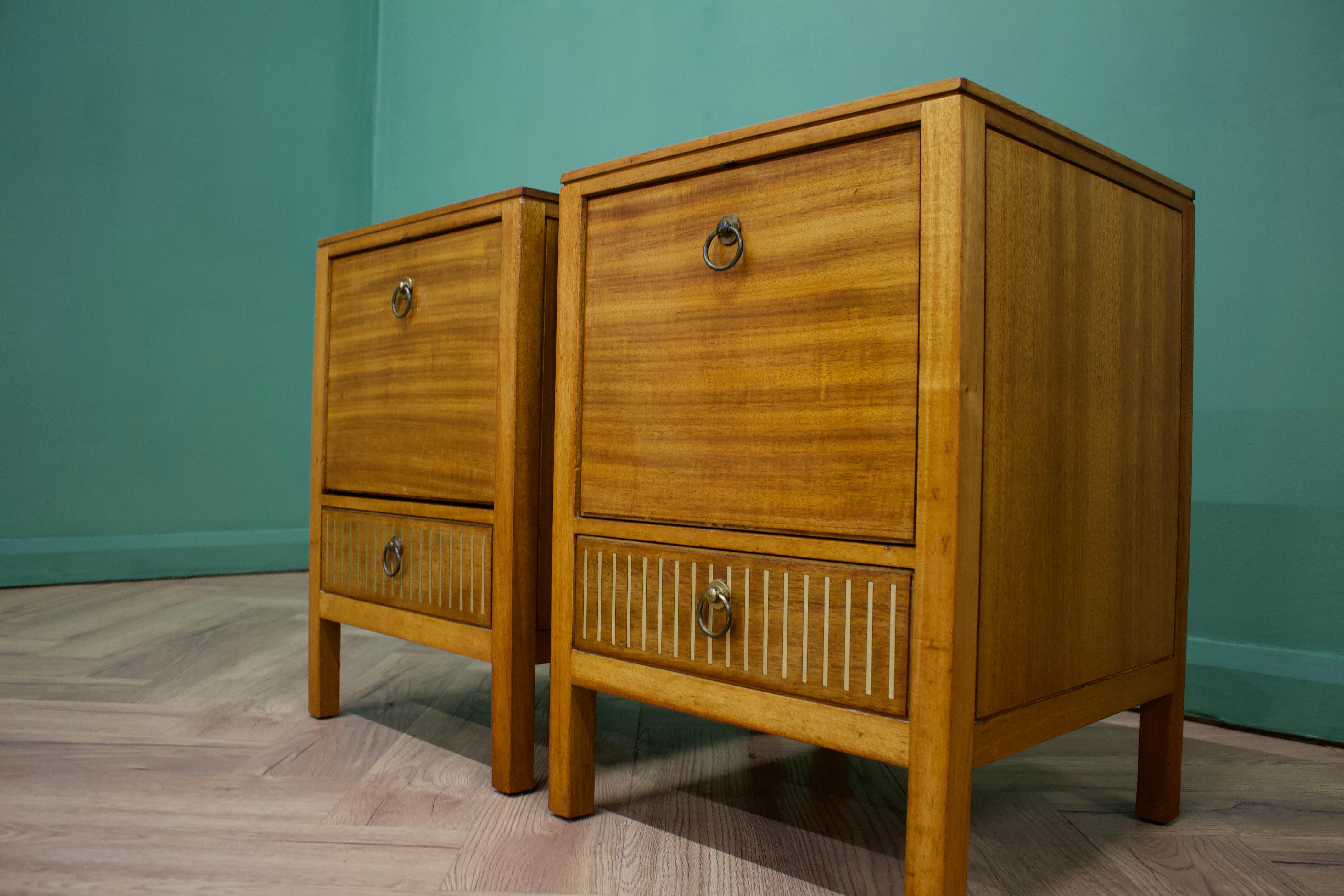 Veneer Mid-Century Teak Pair Bedside Tables from Loughborough, 1950s