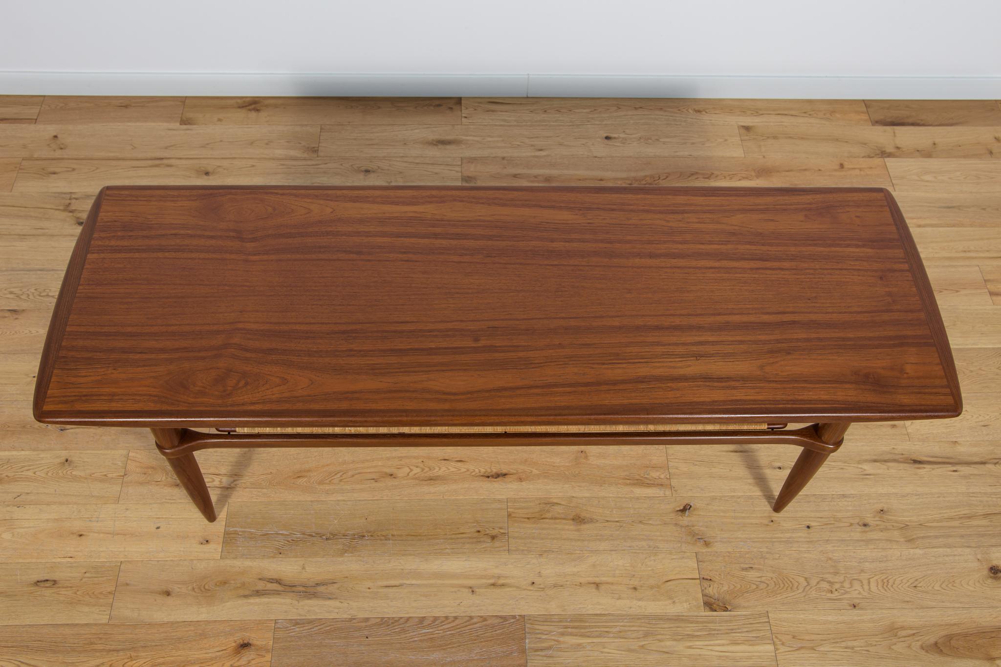 Danish Mid-Century Teak & Rattan Coffee Table, 1960s For Sale