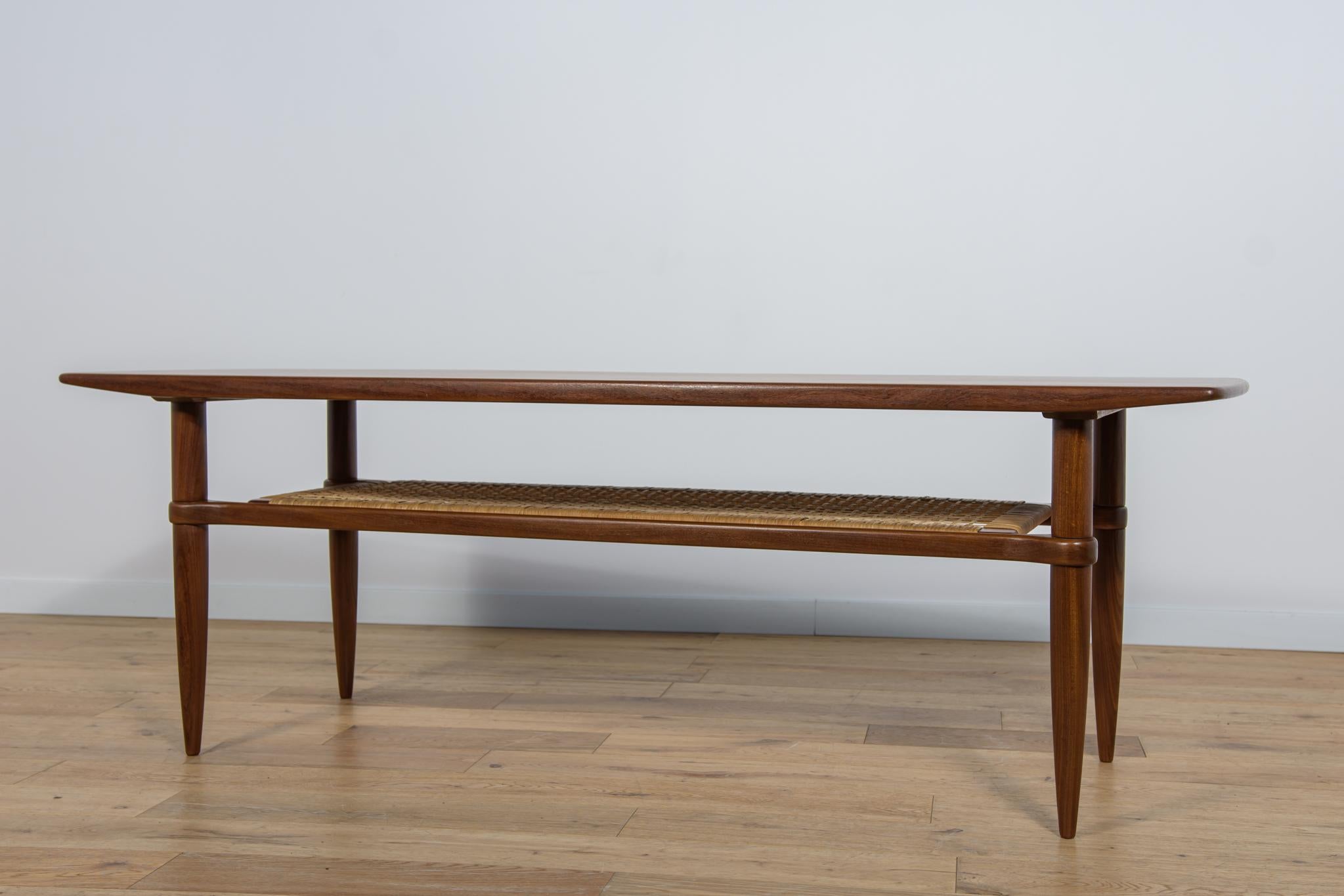 Woodwork Mid-Century Teak & Rattan Coffee Table, 1960s For Sale