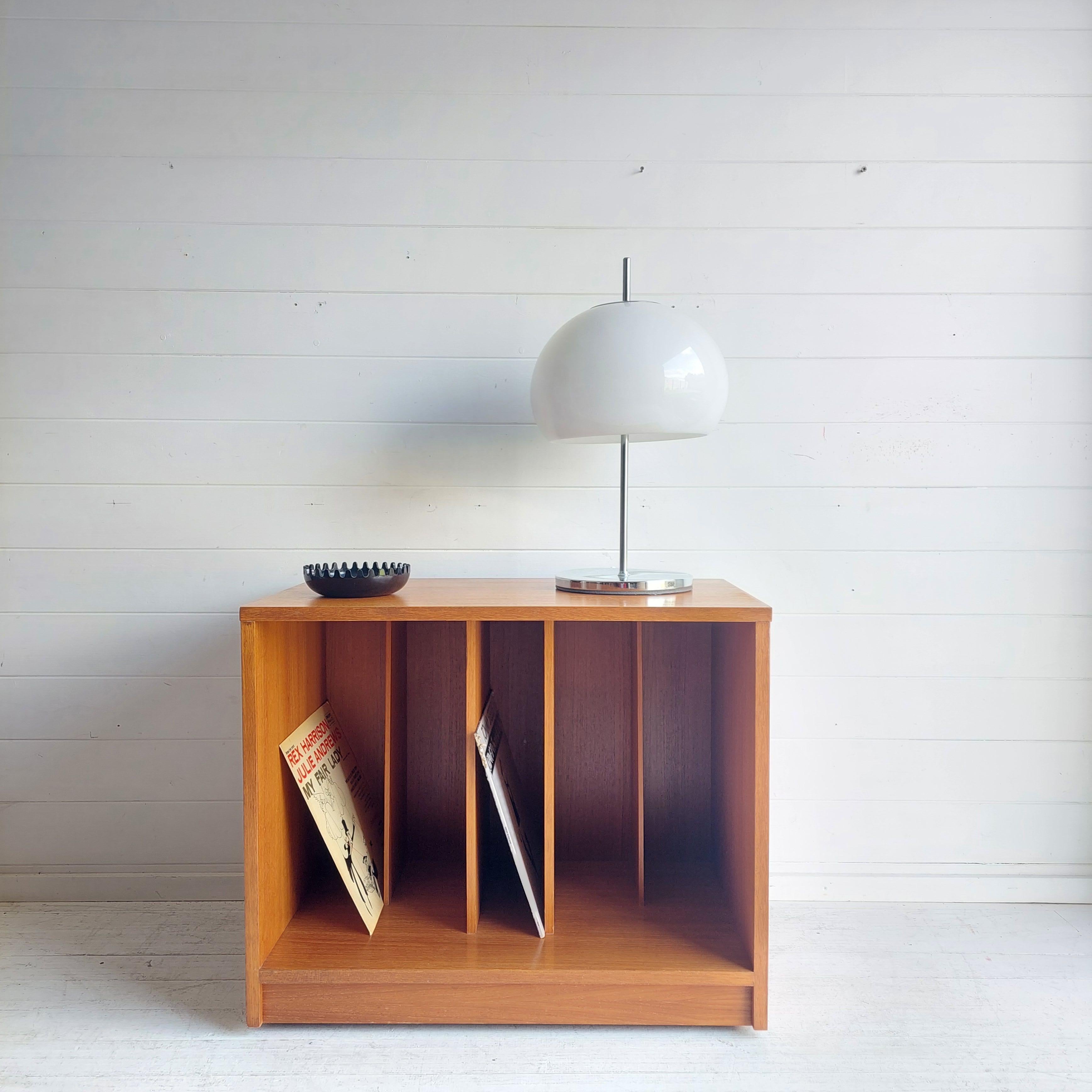 Danish Modern Teak Record Cart, Media Stand with dividers 
Most probably by Jesper, Denmark

Teak Unit
Classic retro design with open fronted cabinet with internal dividers. 
Flat to the floor, with hidden castors for easy movement.
A simple,
