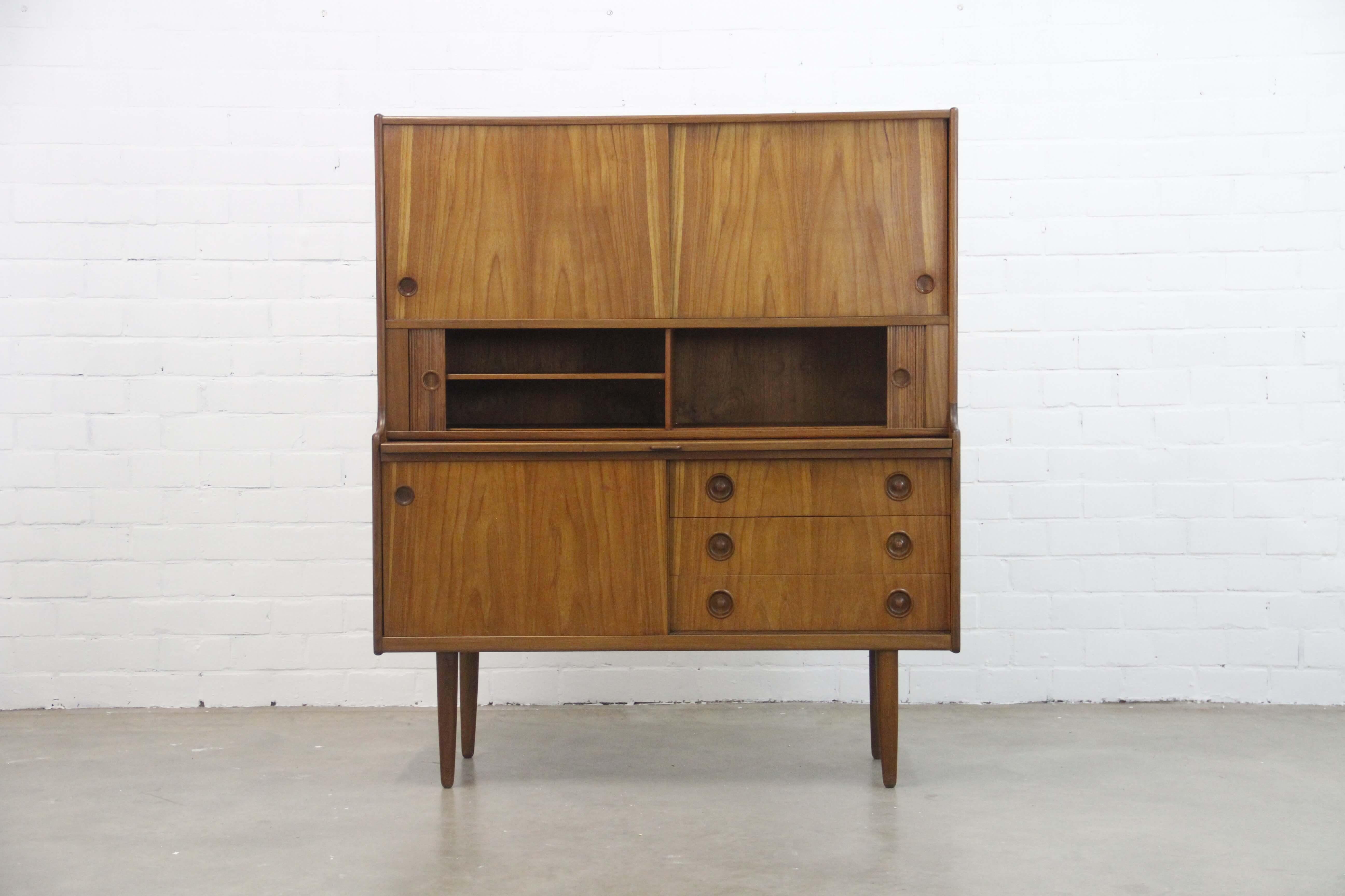 Scandinavian Modern Midcentury Teak Secretaire Desk by Johannes Andersen with Tambour Doors, 1960s