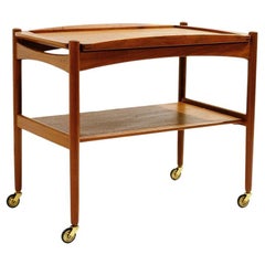 Mid-Century Teak Serving Trolley with Removable Tray by Poul Hundevad, 1960s