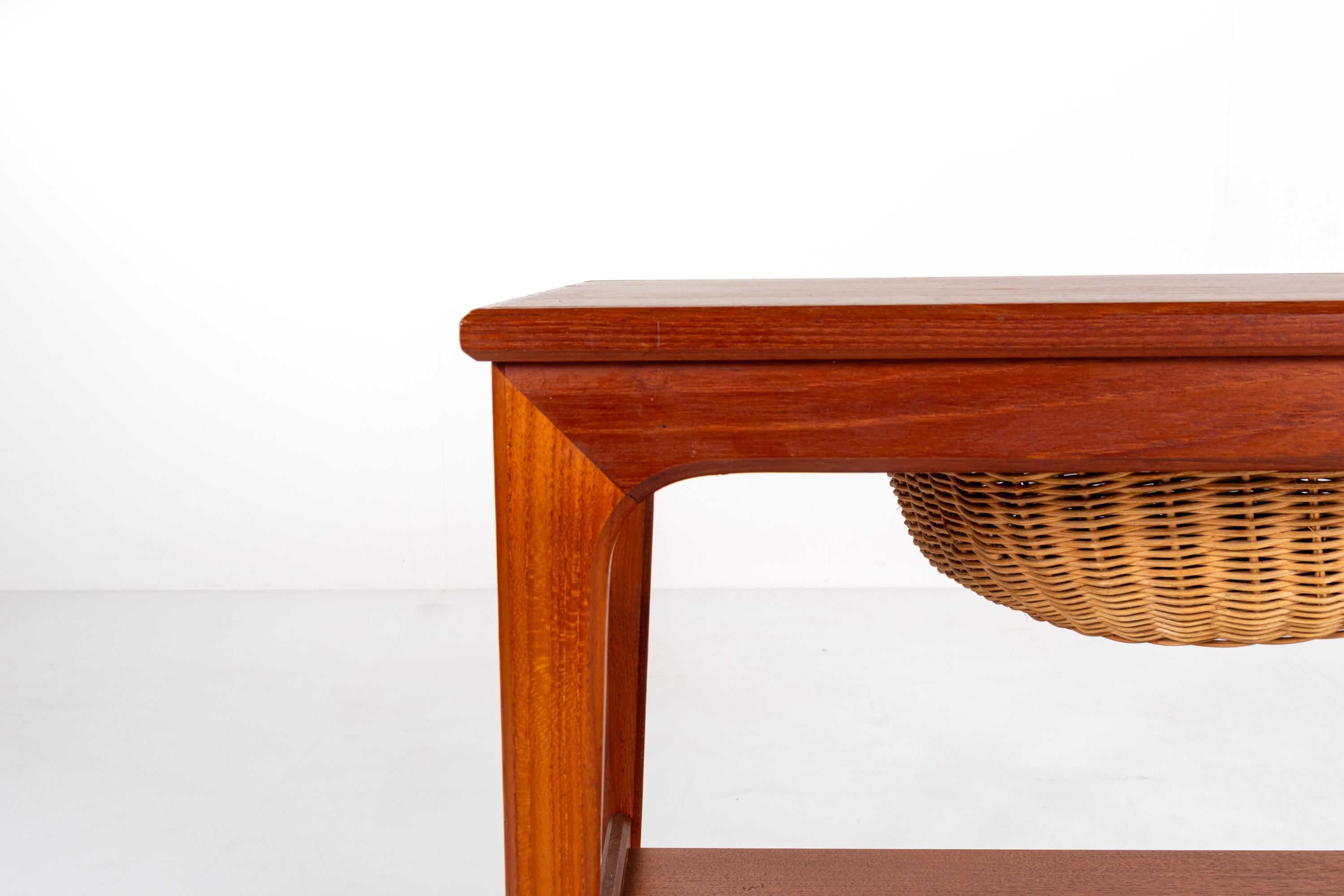 Mid-Century Modern Mid-century Teak Sewing Table or Bar Cart with Slide Out Basket For Sale