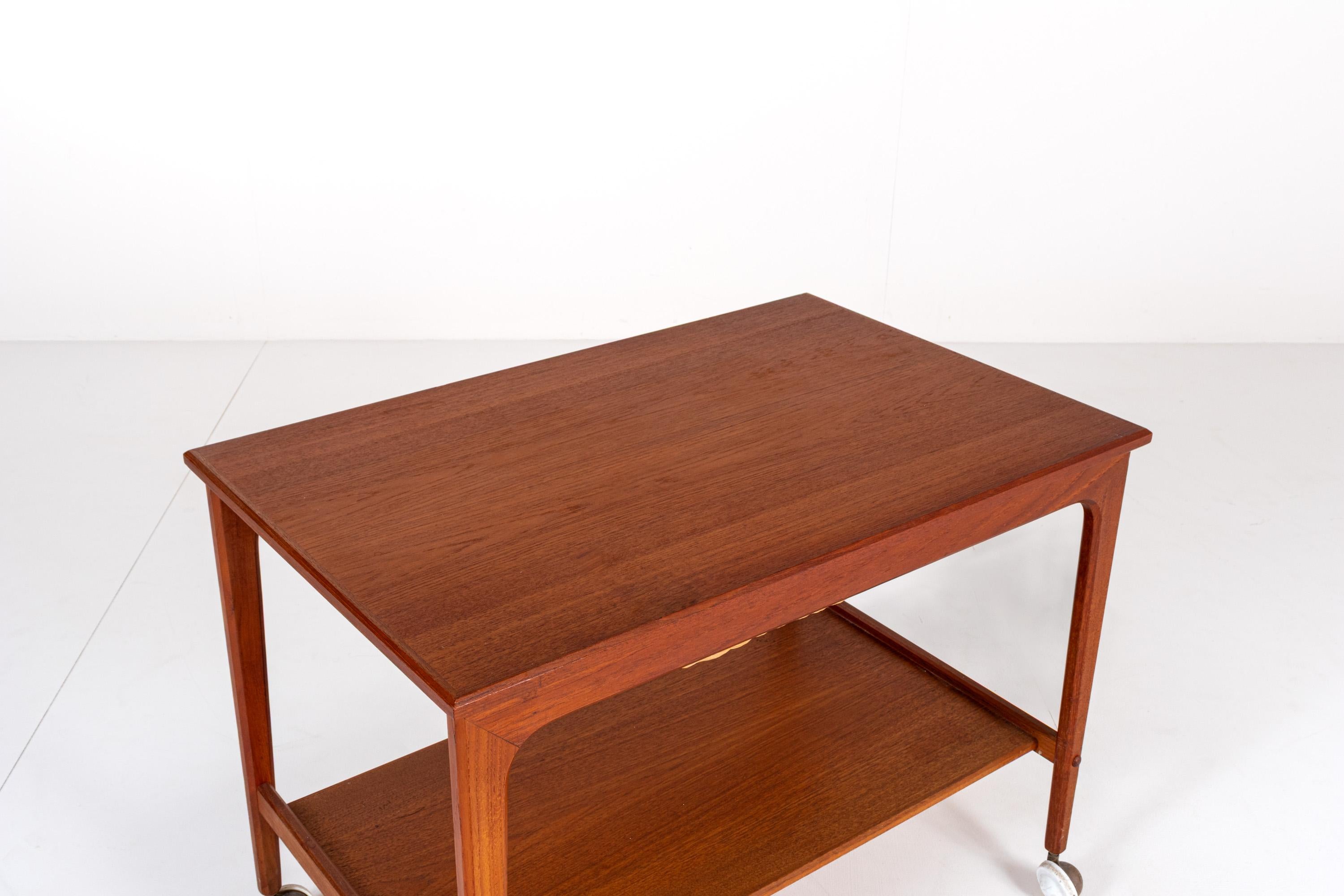 Mid-20th Century Mid-century Teak Sewing Table or Bar Cart with Slide Out Basket For Sale
