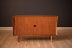Mid Century Teak Sibast Tambour Door Stereo Console Cabinet by Arne Vodder