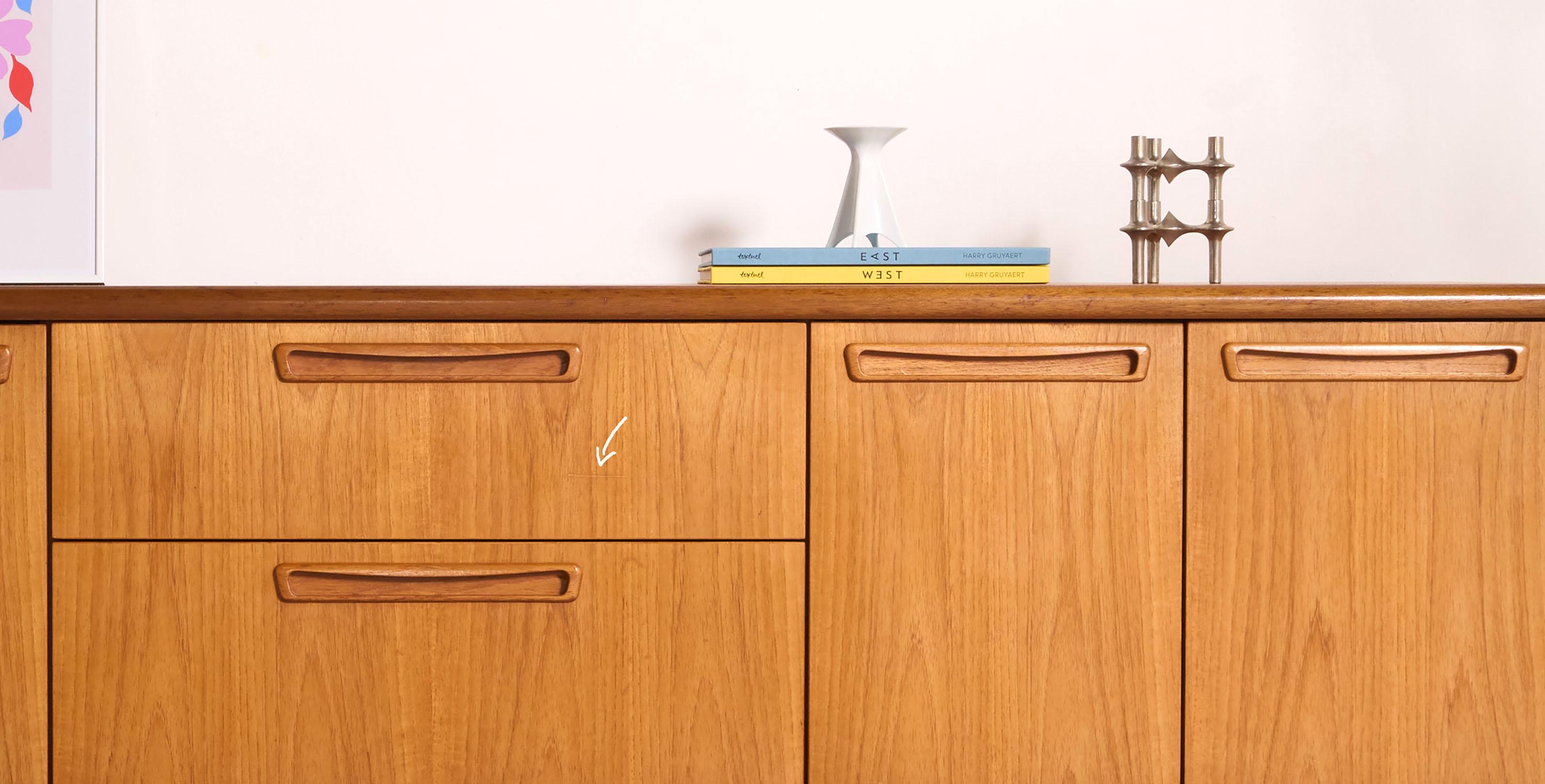 Mid century teak sideboard, metal hairping legs, 200cm 3
