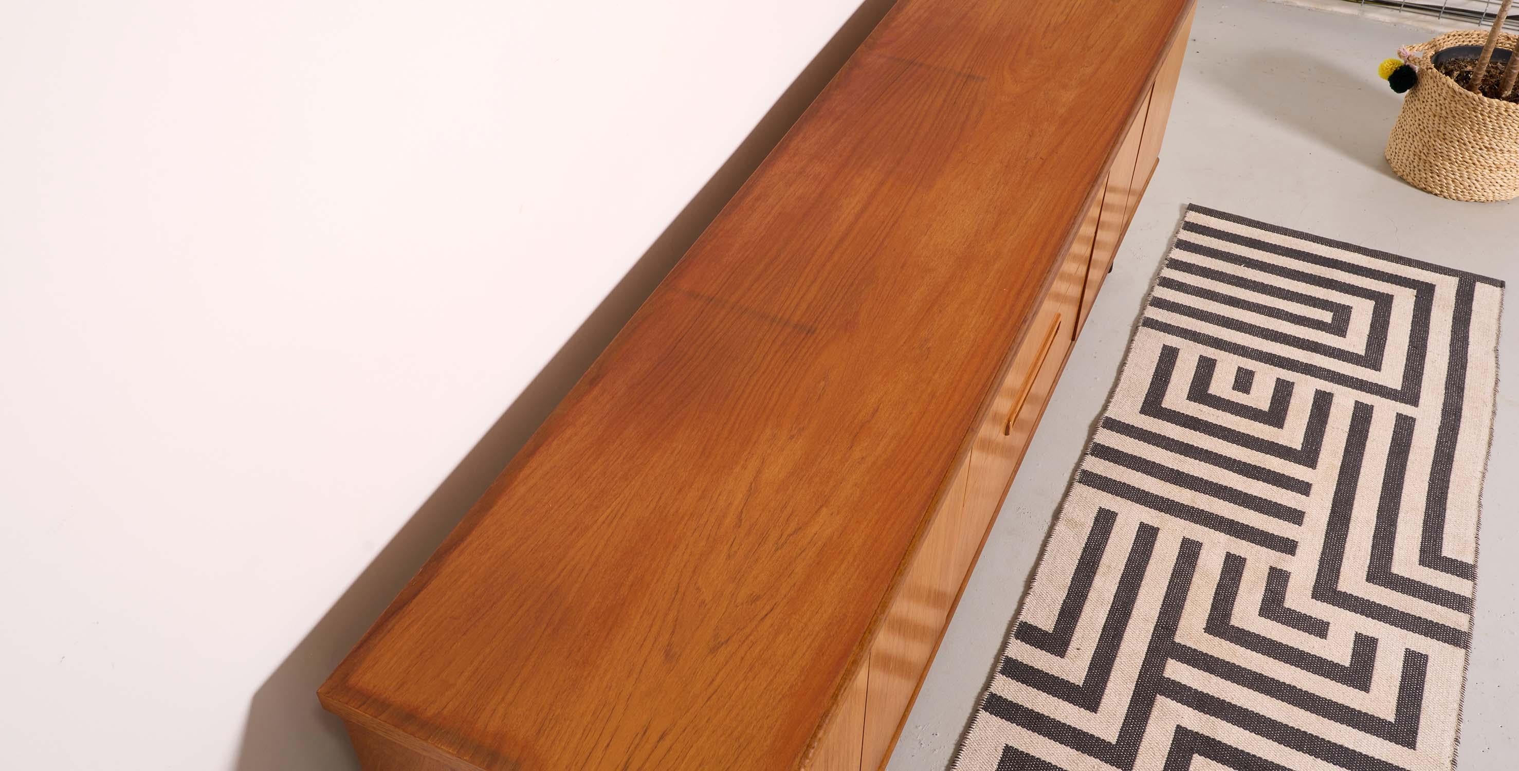 Mid century teak sideboard, metal hairping legs, 200cm 4
