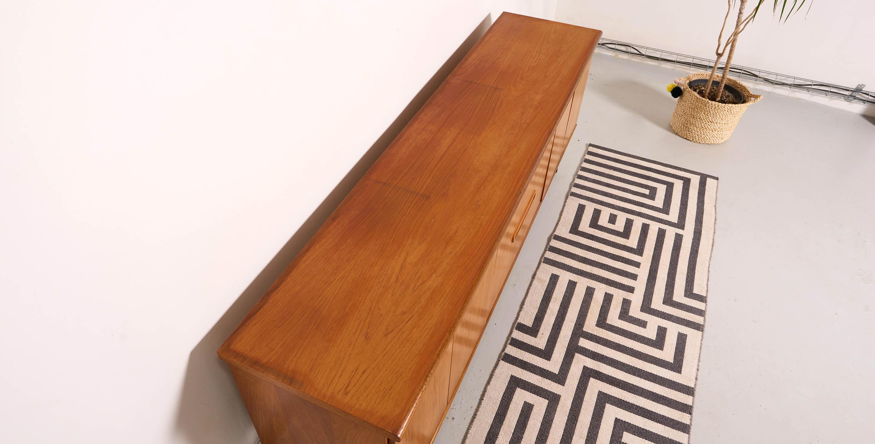 Mid century teak sideboard, metal hairping legs, 200cm 5