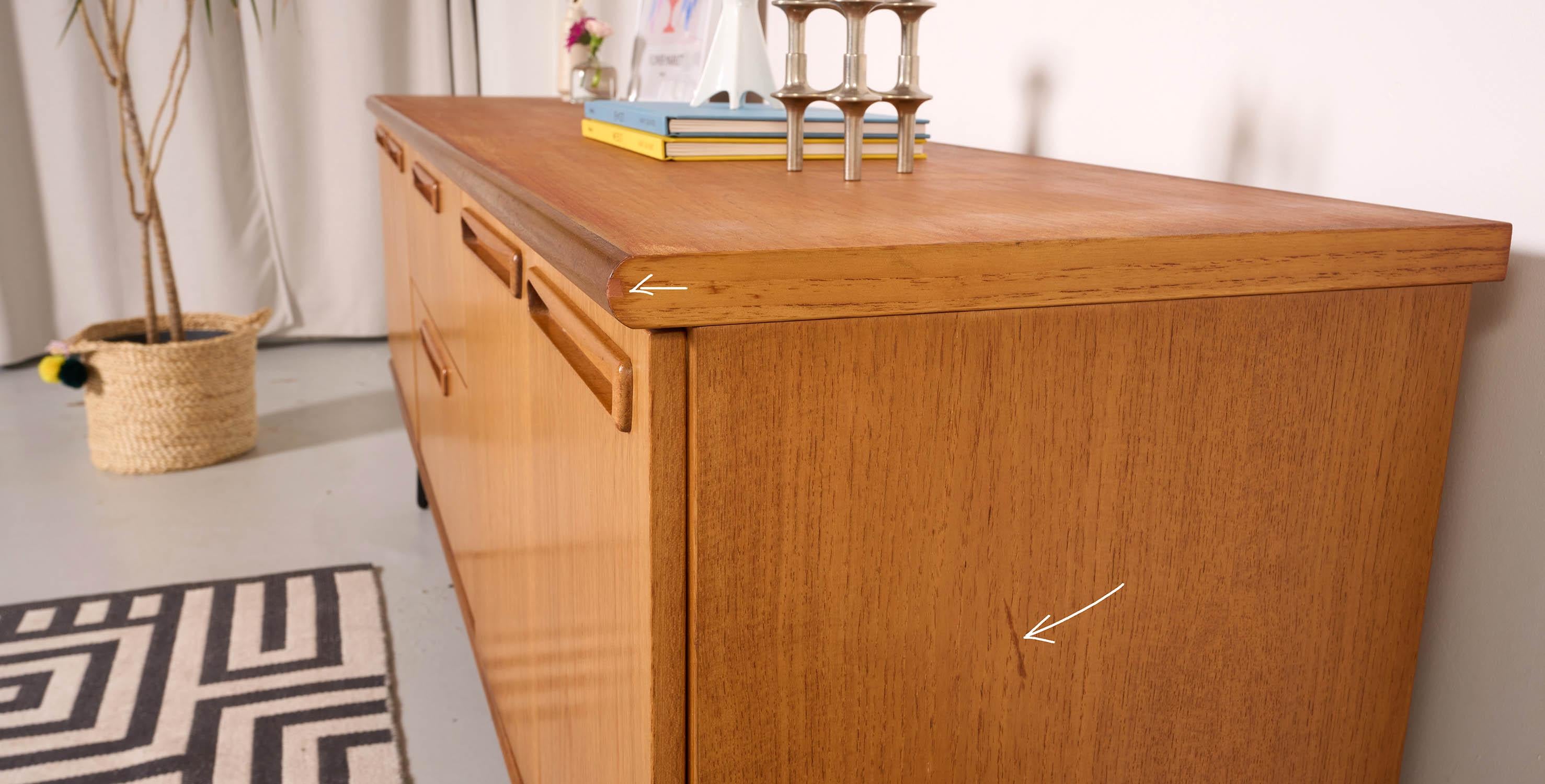 Mid century teak sideboard, metal hairping legs, 200cm 2
