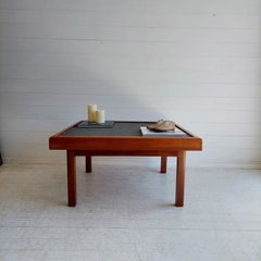 Mid Century Teak & Slate Coffee End Table, Pierre Chapo Maison Regain Style 70s