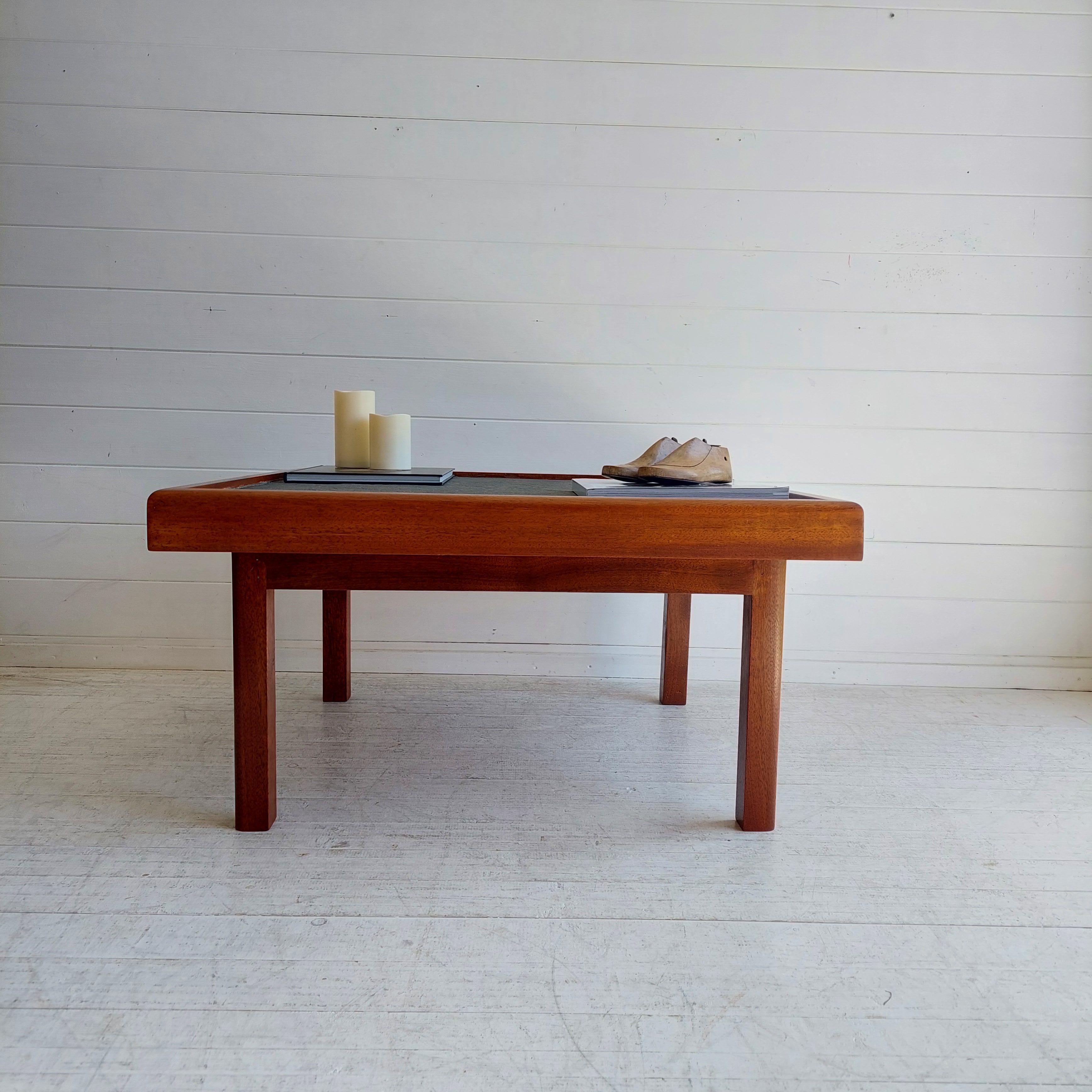 Mid-Century Modern Mid Century Teak & Slate Coffee End Table, Pierre Chapo Maison Regain Style 70s