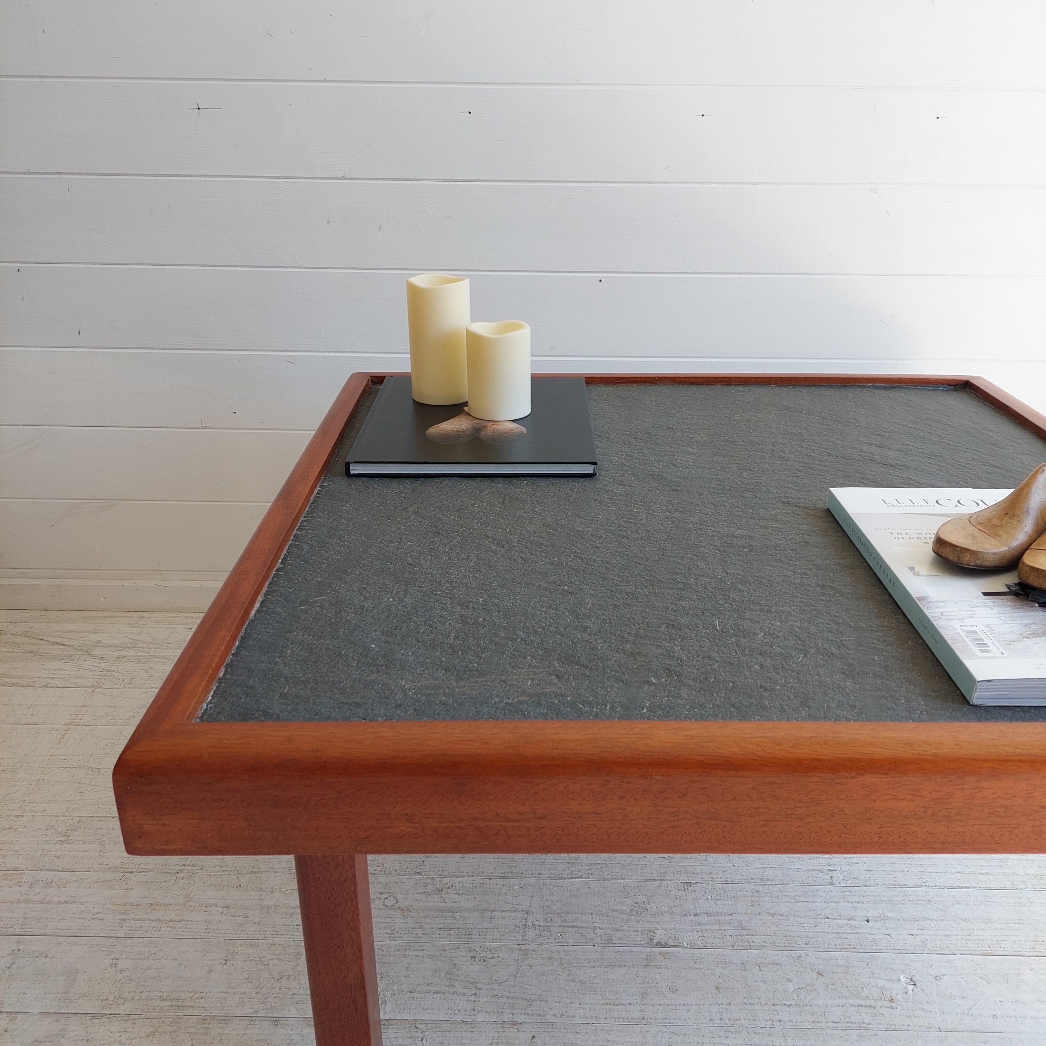 20th Century Mid Century Teak & Slate Coffee End Table, Pierre Chapo Maison Regain Style 70s