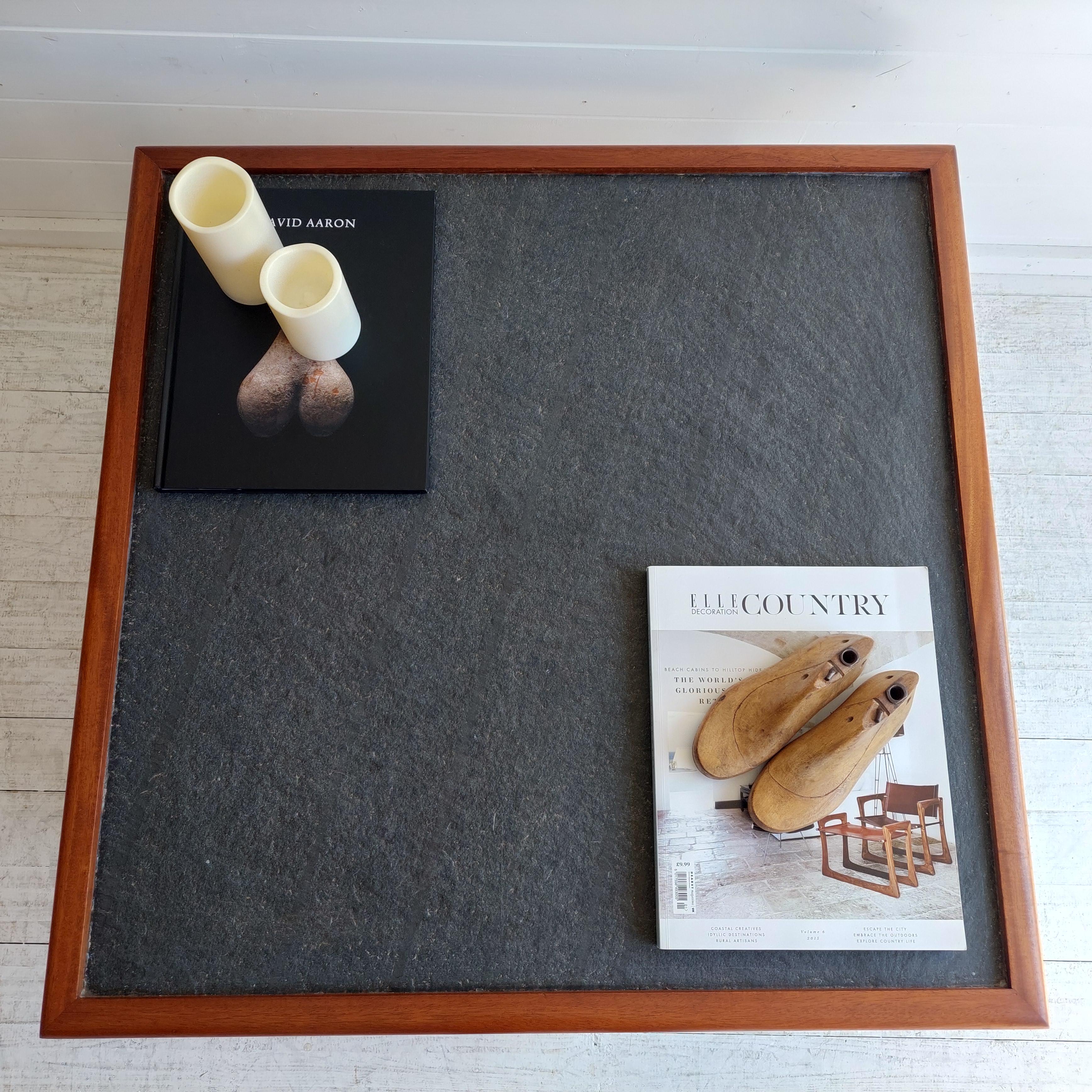Mid Century Teak & Slate Coffee End Table, Pierre Chapo Maison Regain Style 70s 1