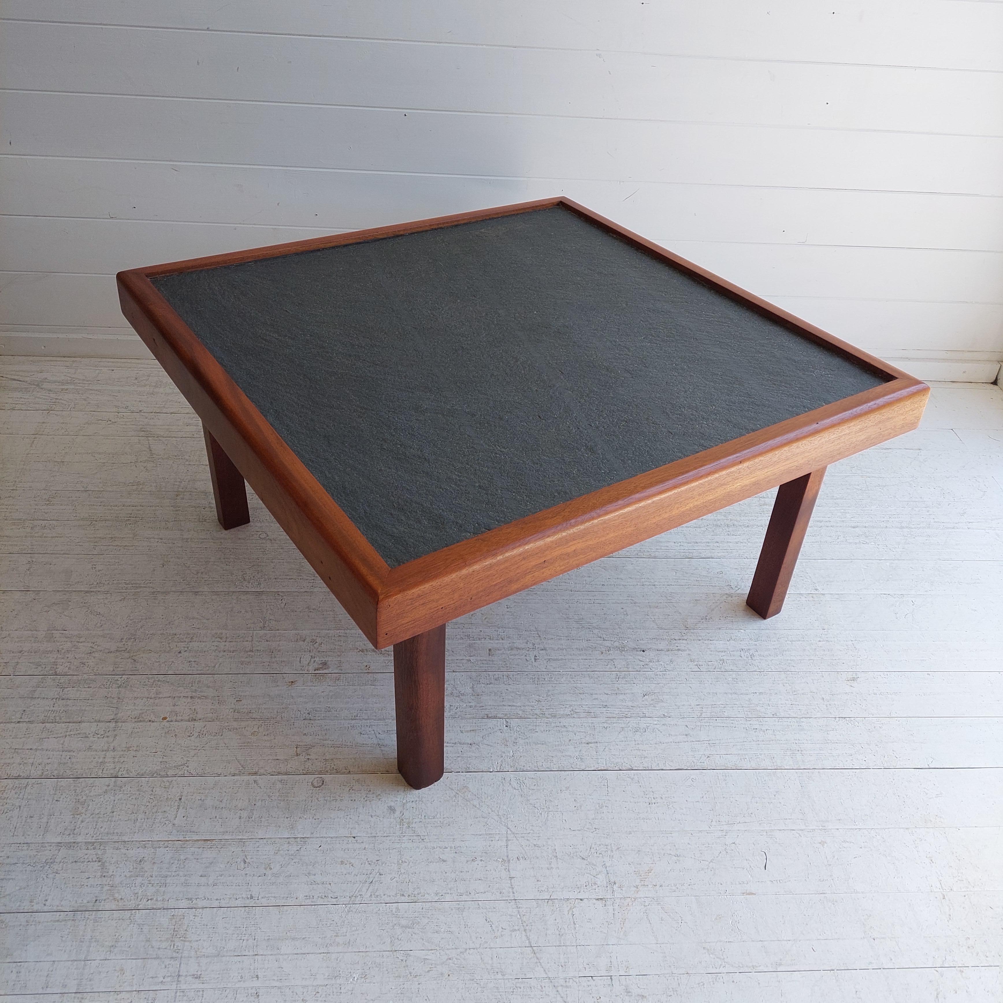 Mid Century Teak & Slate Coffee End Table, Pierre Chapo Maison Regain Style 70s 3