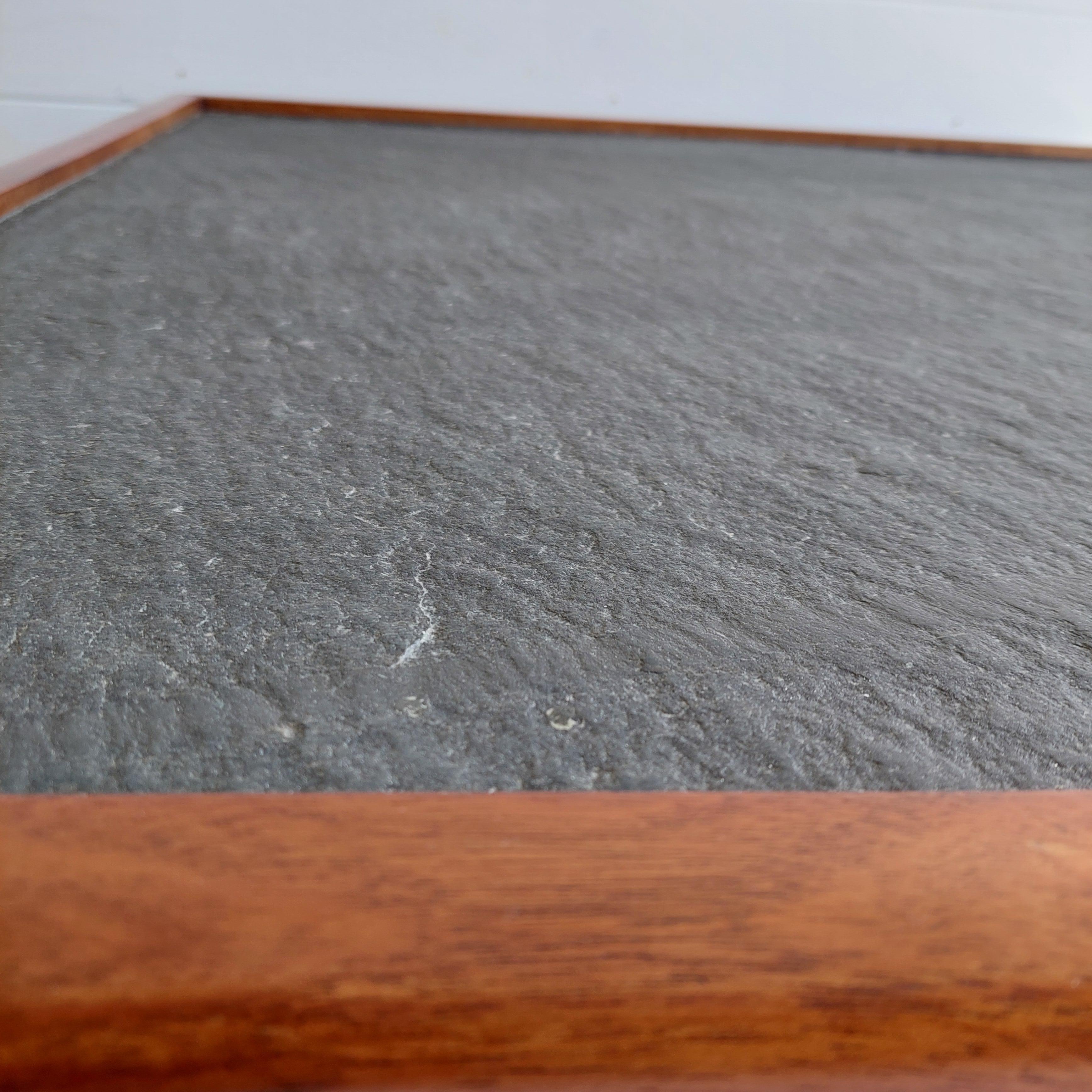 Mid Century teak & Slate Low Coffee end Table, Pierre Chapo Maison Regain style 5