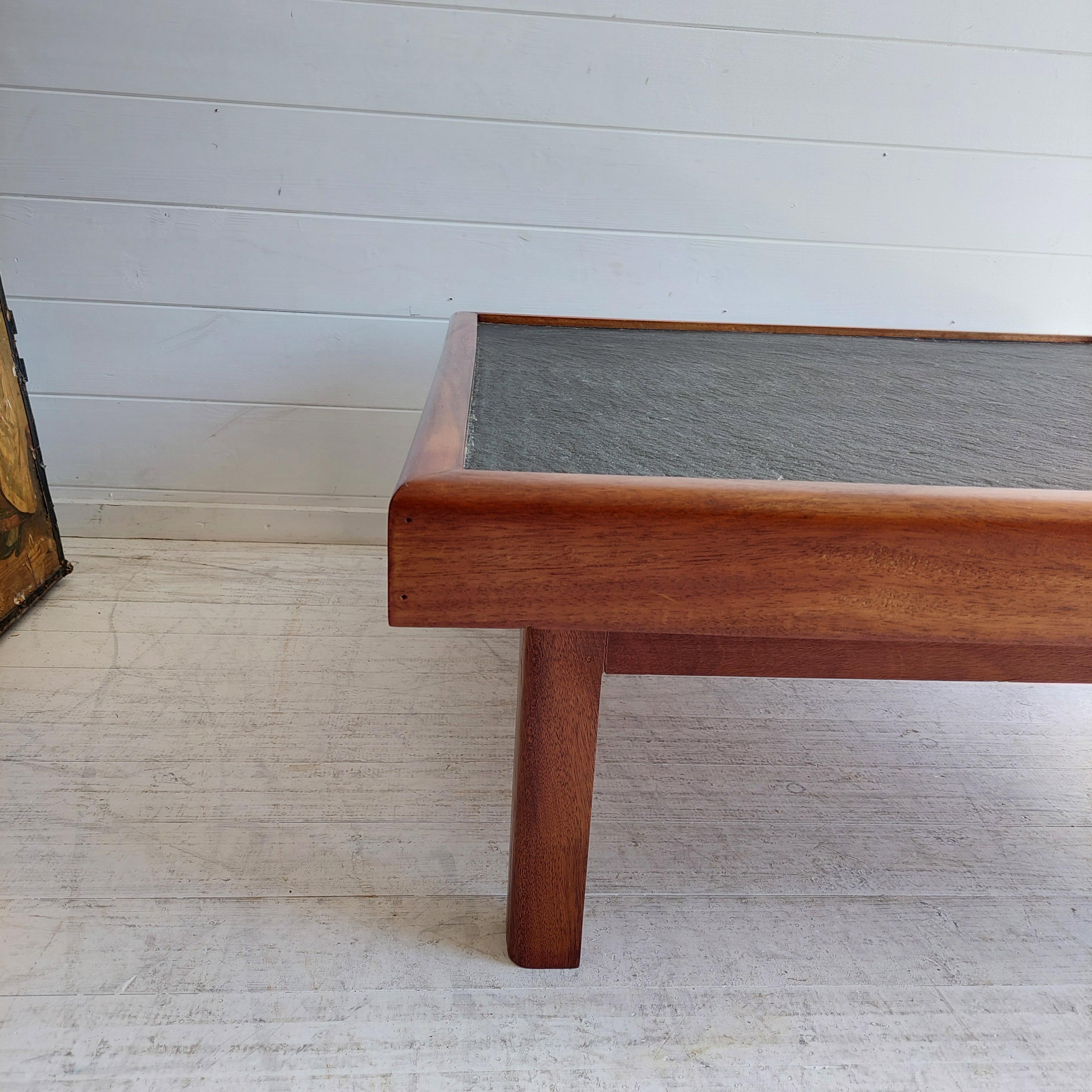 Mid Century teak & Slate Low Coffee end Table, Pierre Chapo Maison Regain style 8