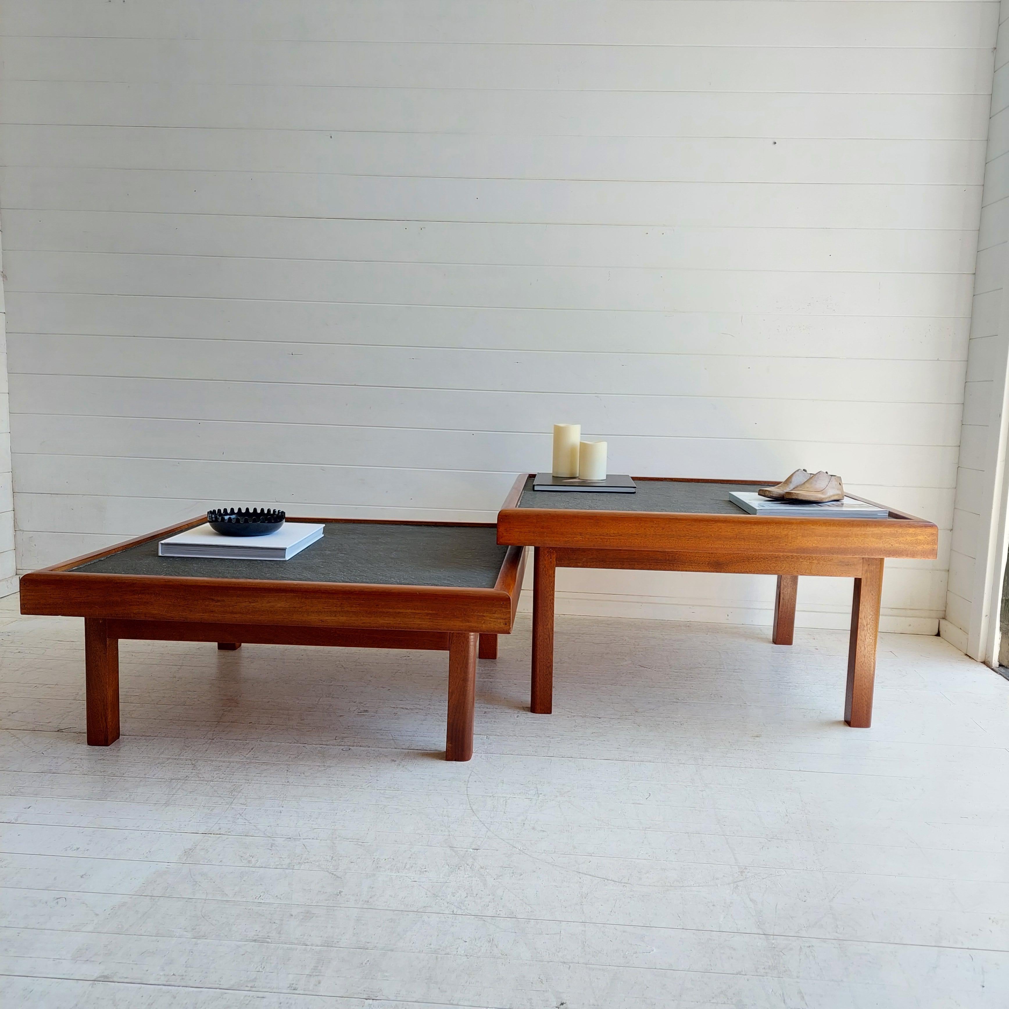Mid Century teak & Slate Low Coffee end Table, Pierre Chapo Maison Regain style In Good Condition In Leamington Spa, GB