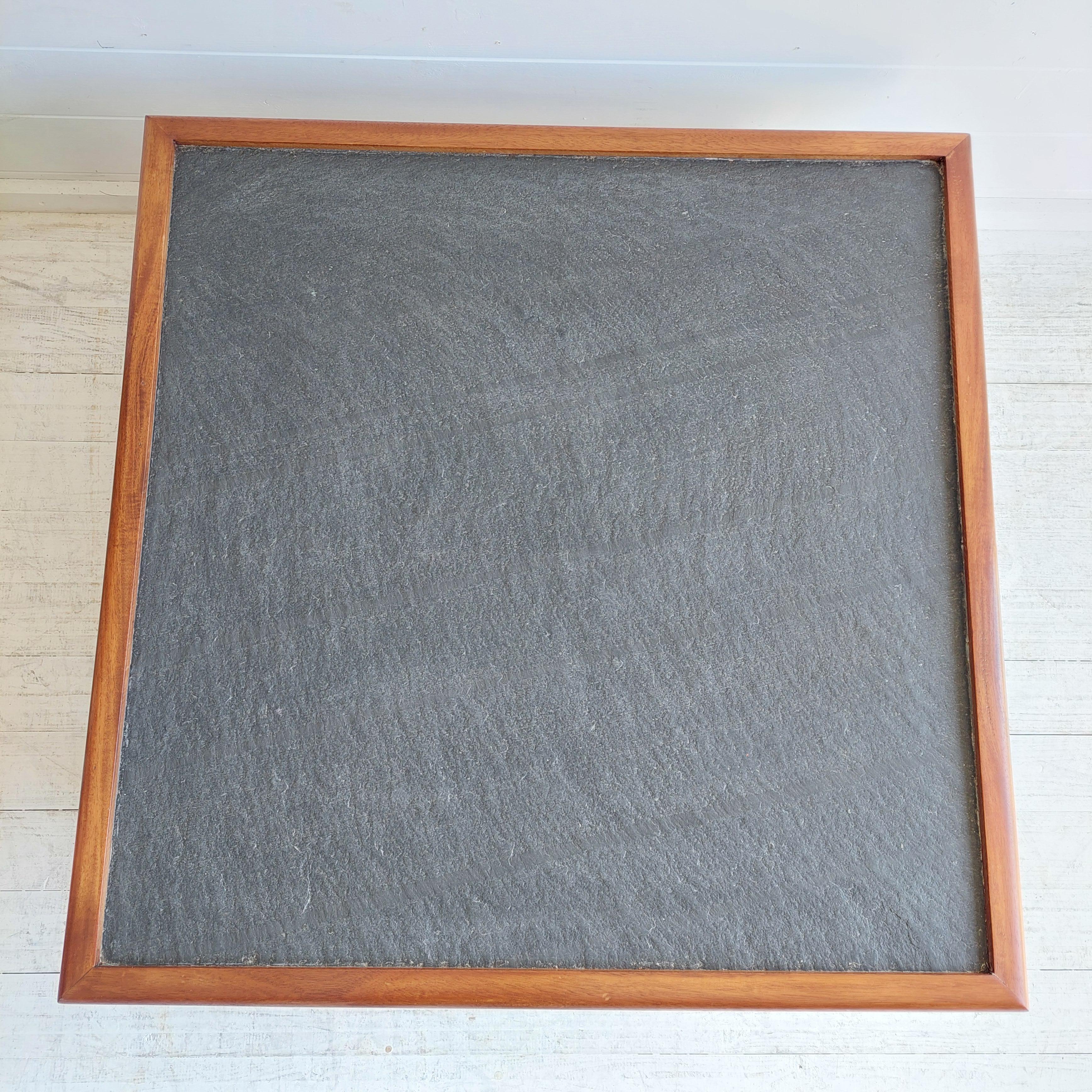 Mid Century teak & Slate Low Coffee end Table, Pierre Chapo Maison Regain style 3