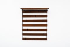 Mid-Century Teak Slatted Wall Mount Coat Rack with Hat Shelf